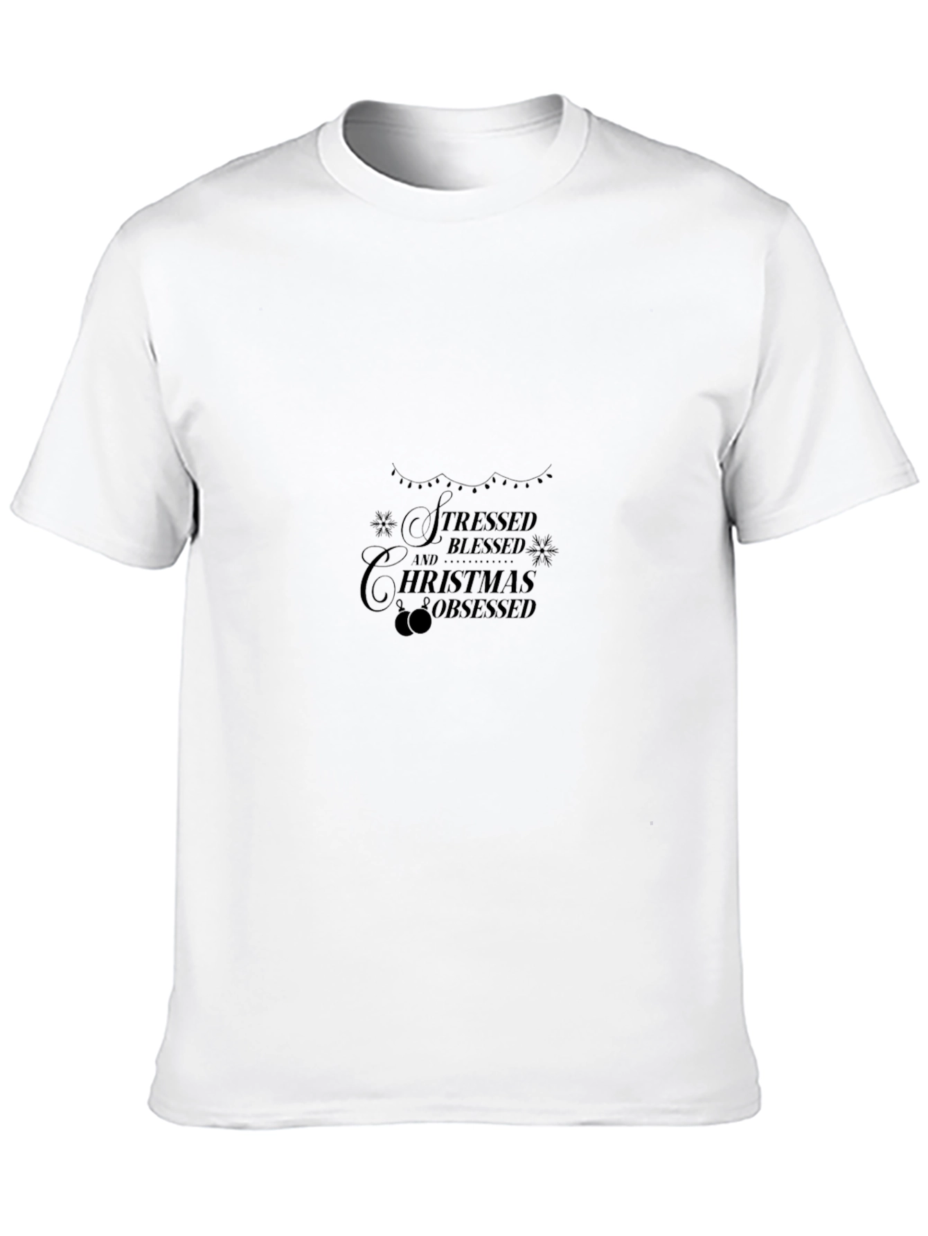 Stressed Blessed Christmas Obsessed Black T-Shirt