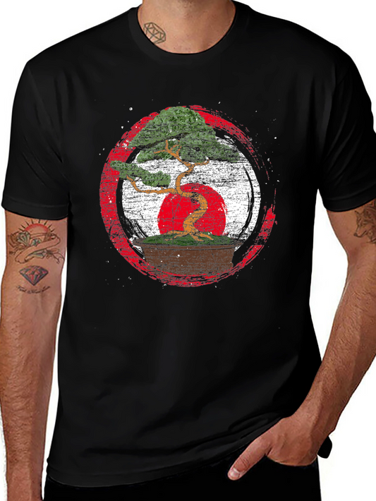 Bonsai Tree Japan Flag Graphic T-Shirt