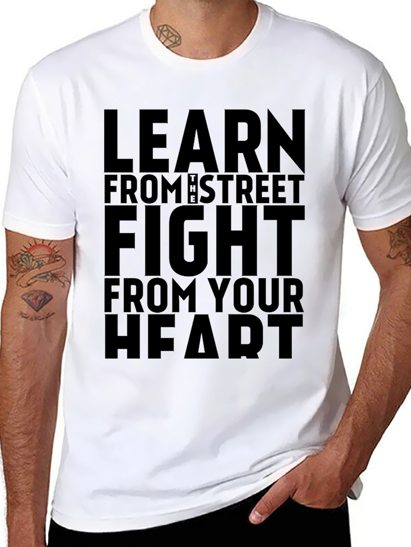 Learn From the Street Fight Heart Black T-Shirt