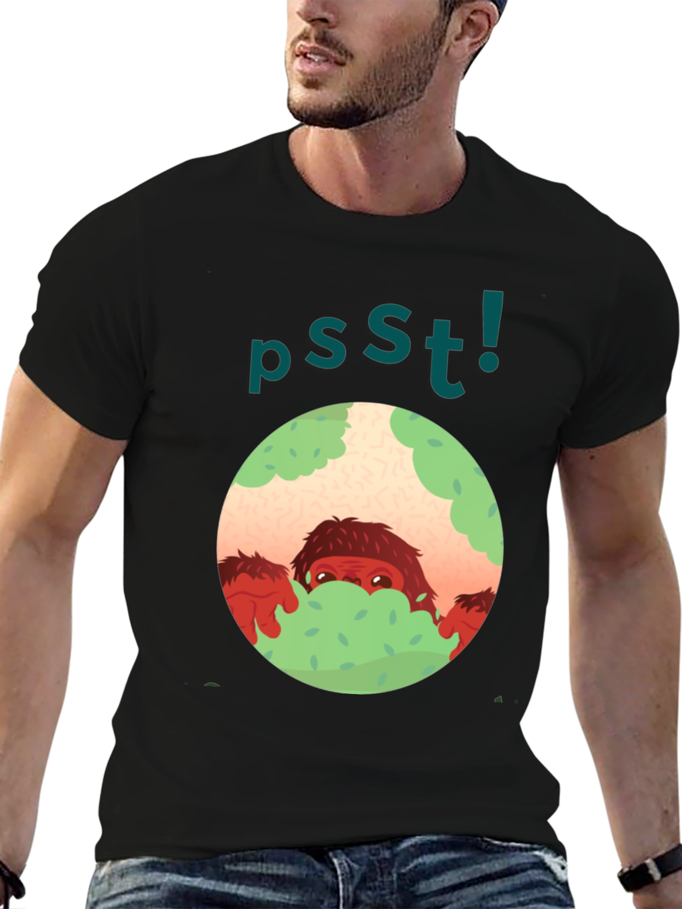 Psst! Bigfoot Hiding Tee - Fun Unique Graphic T-Shirt