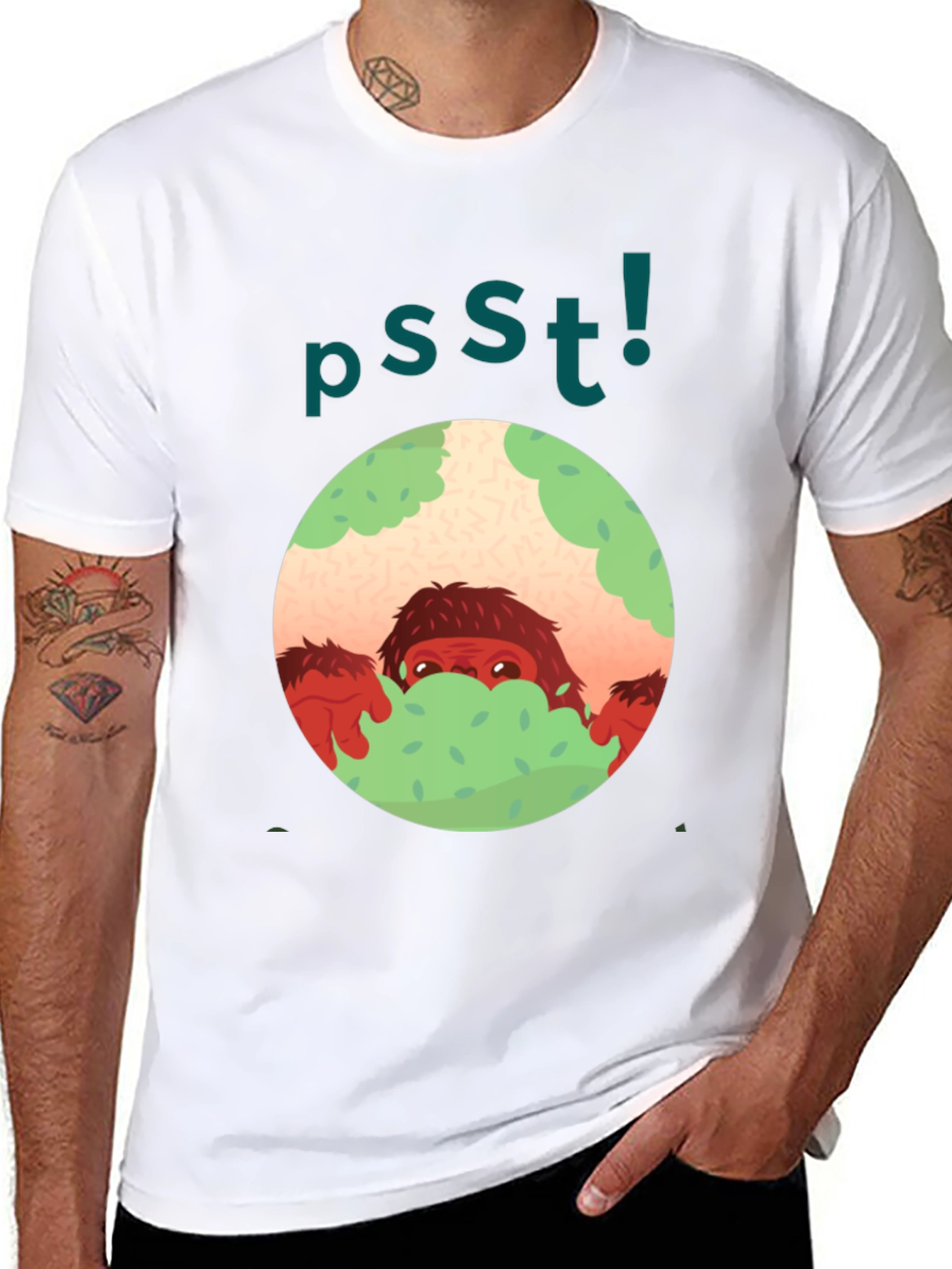 Psst! Bigfoot Hiding Tee - Fun Unique Graphic T-Shirt