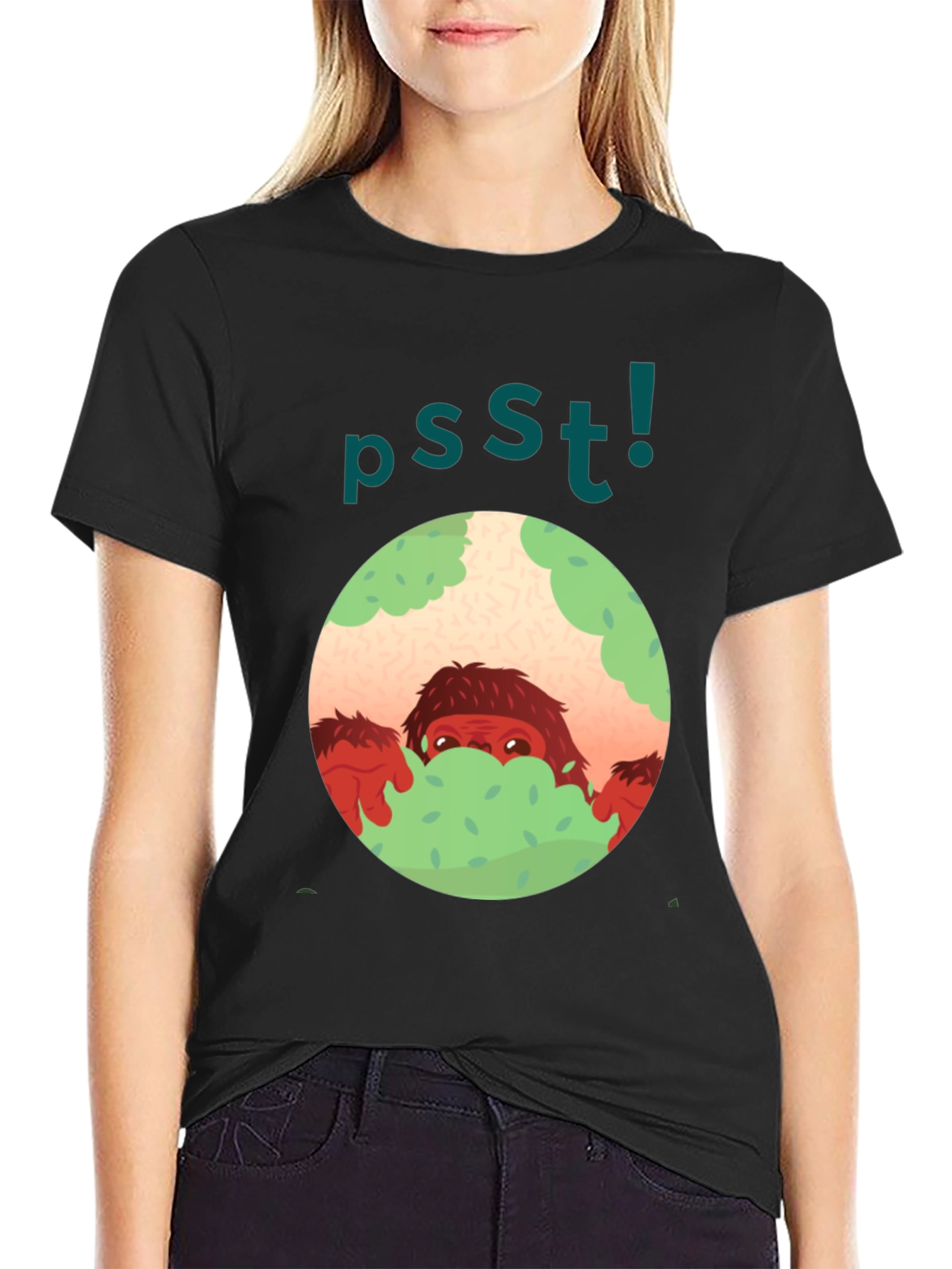 Psst! Bigfoot Hiding Tee - Fun Unique Graphic T-Shirt