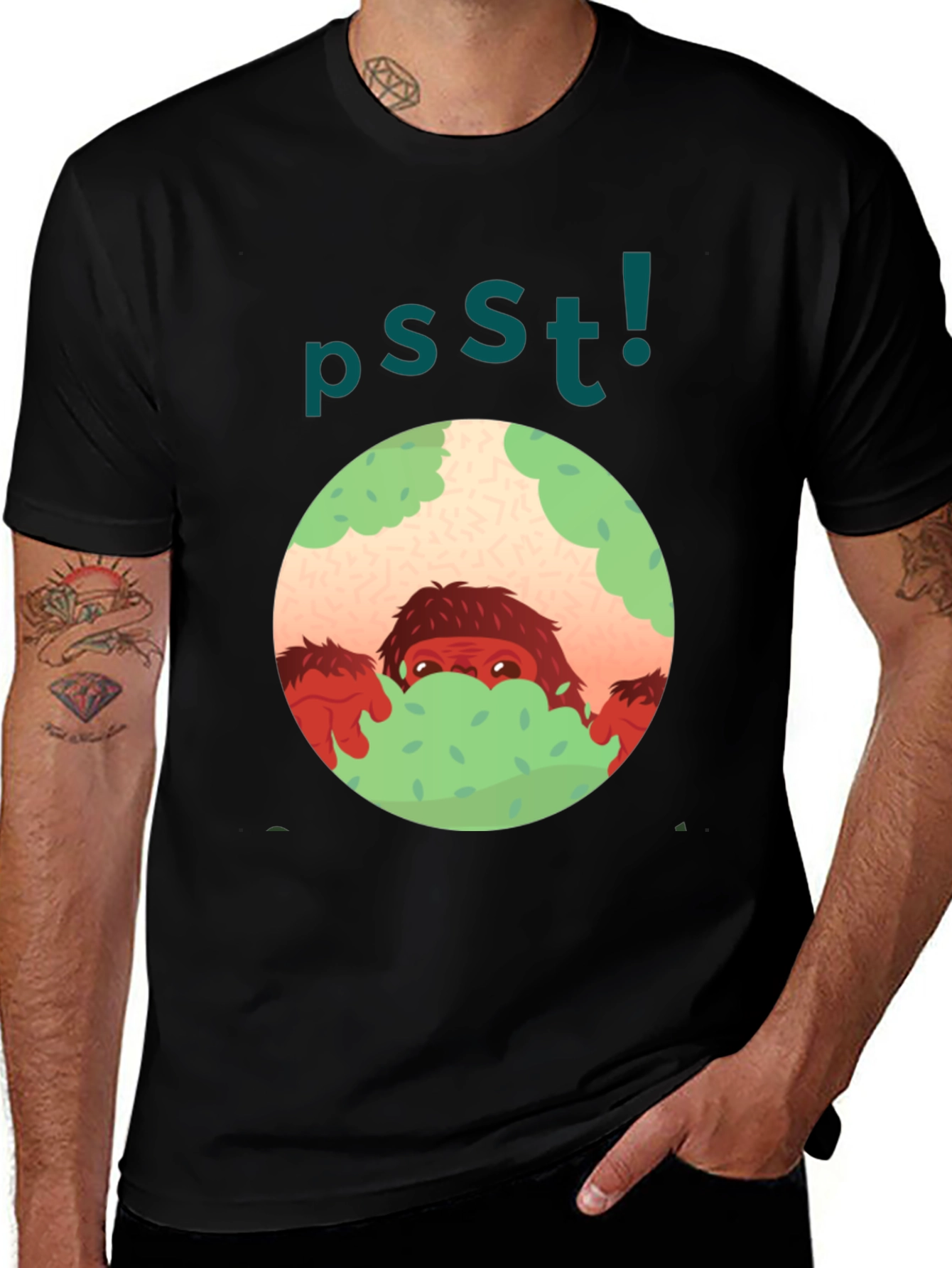 Psst! Bigfoot Hiding Tee - Fun Unique Graphic T-Shirt