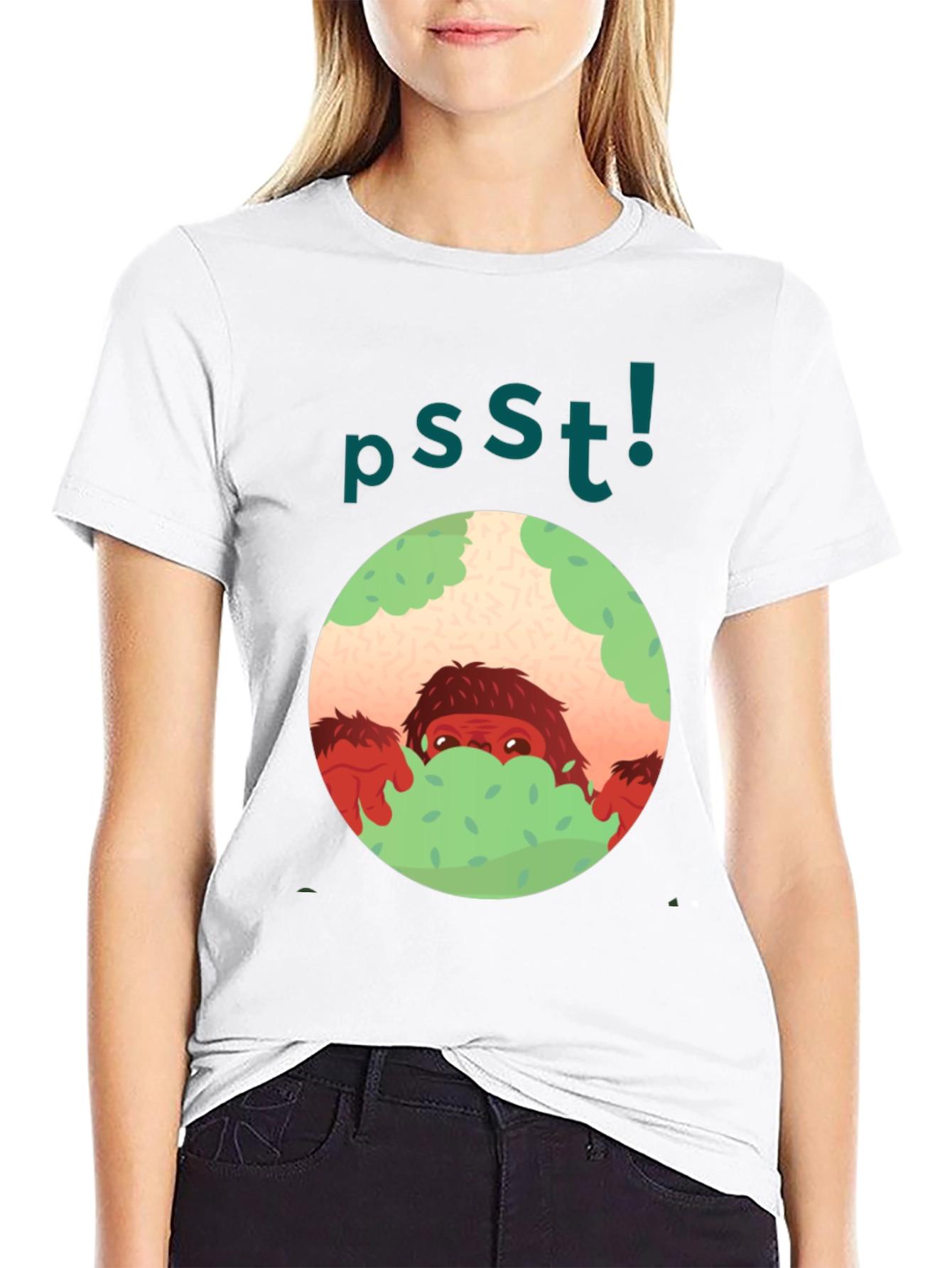 Psst! Bigfoot Hiding Tee - Fun Unique Graphic T-Shirt