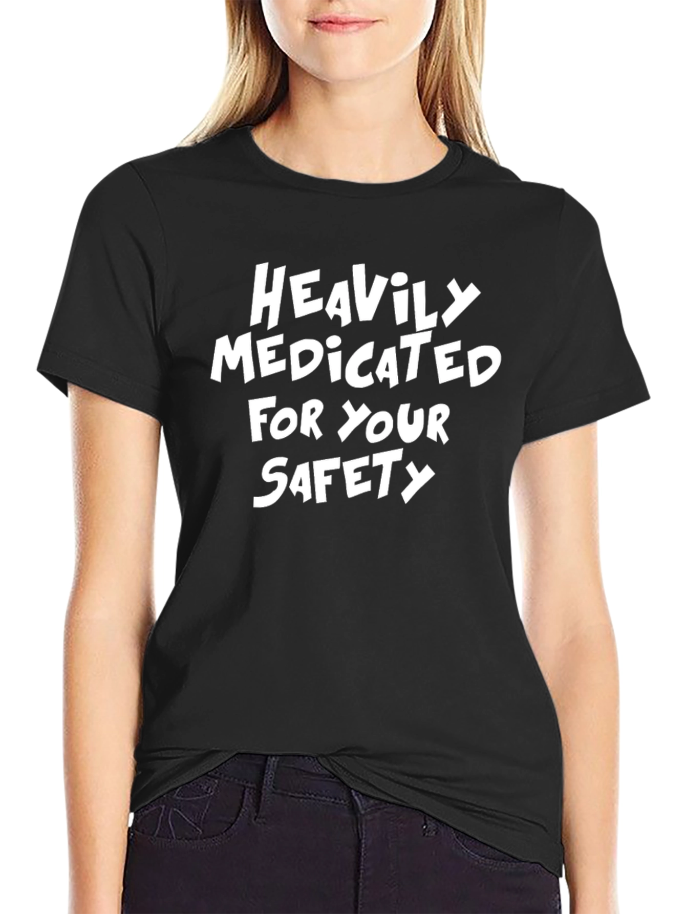 Heavily Medicated Black T-Shirt - Funny Slogan Tee