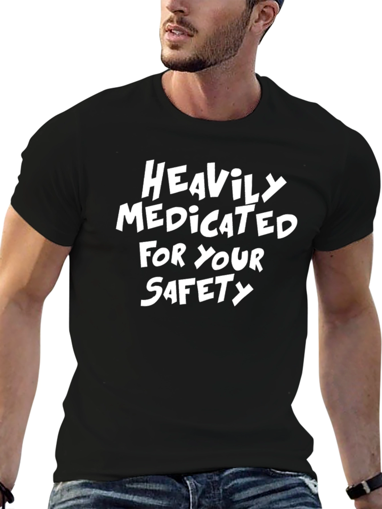 Heavily Medicated Black T-Shirt - Funny Slogan Tee