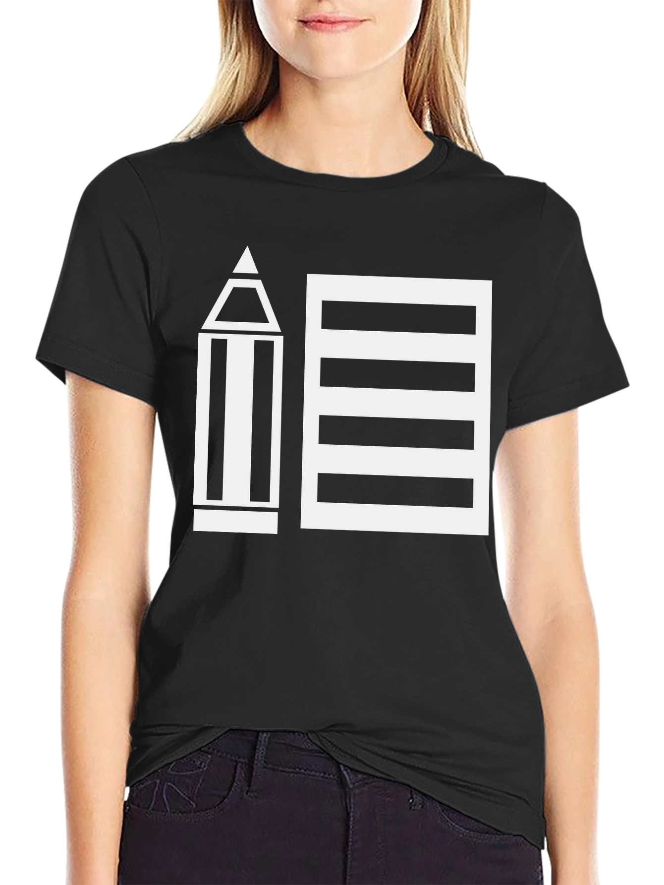 Pencil and Notepad Graphic Tee - Creative Style