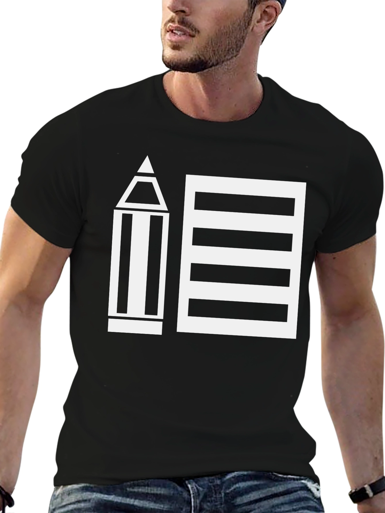 Pencil and Notepad Graphic Tee - Creative Style