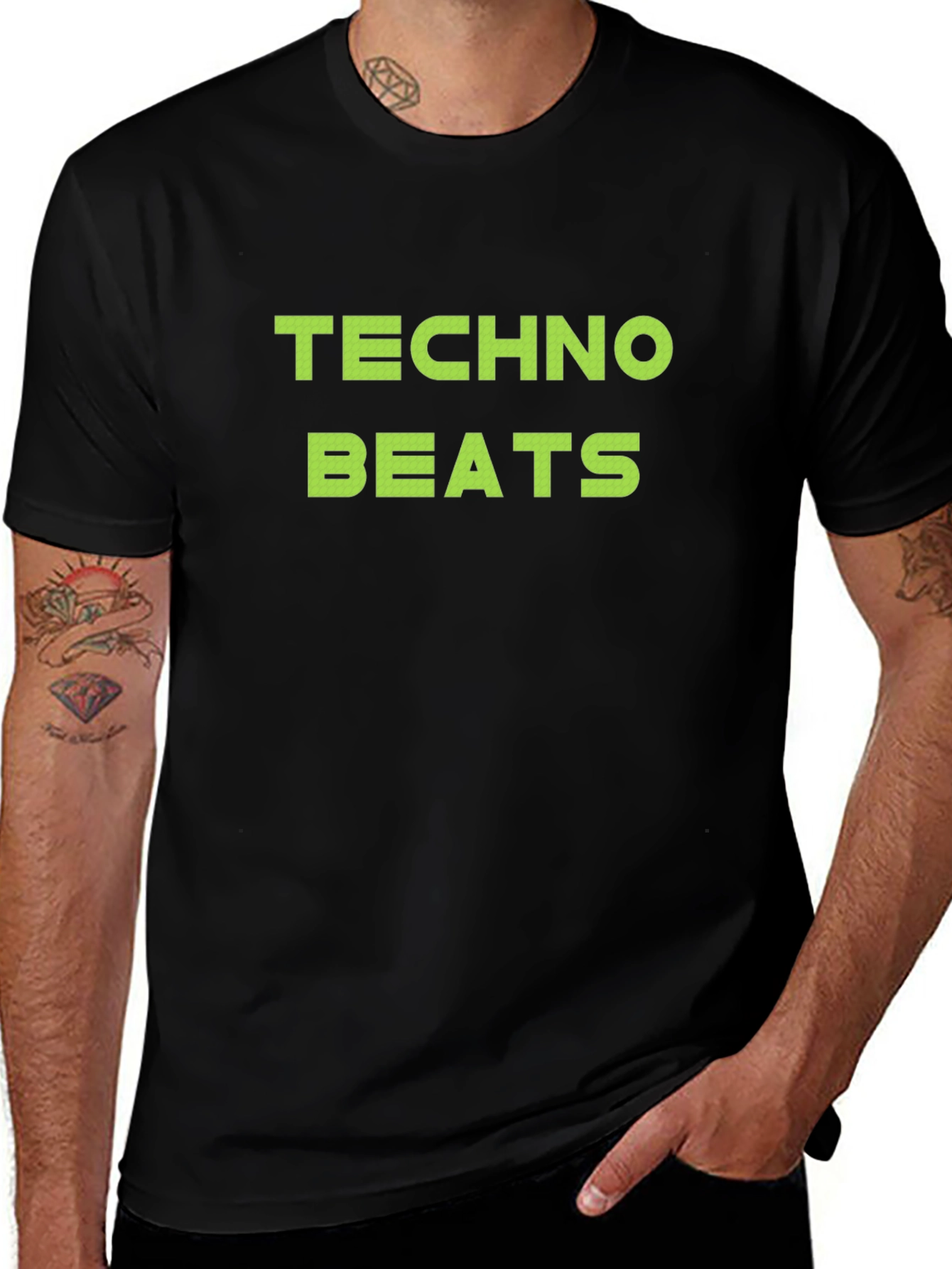 Techno Beats Graphic Tee - Black Cotton T-Shirt