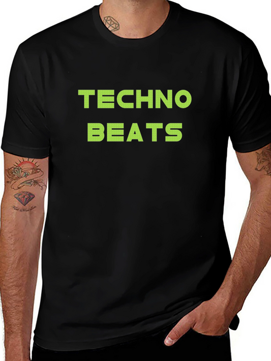 Techno Beats Graphic Tee - Black Cotton T-Shirt