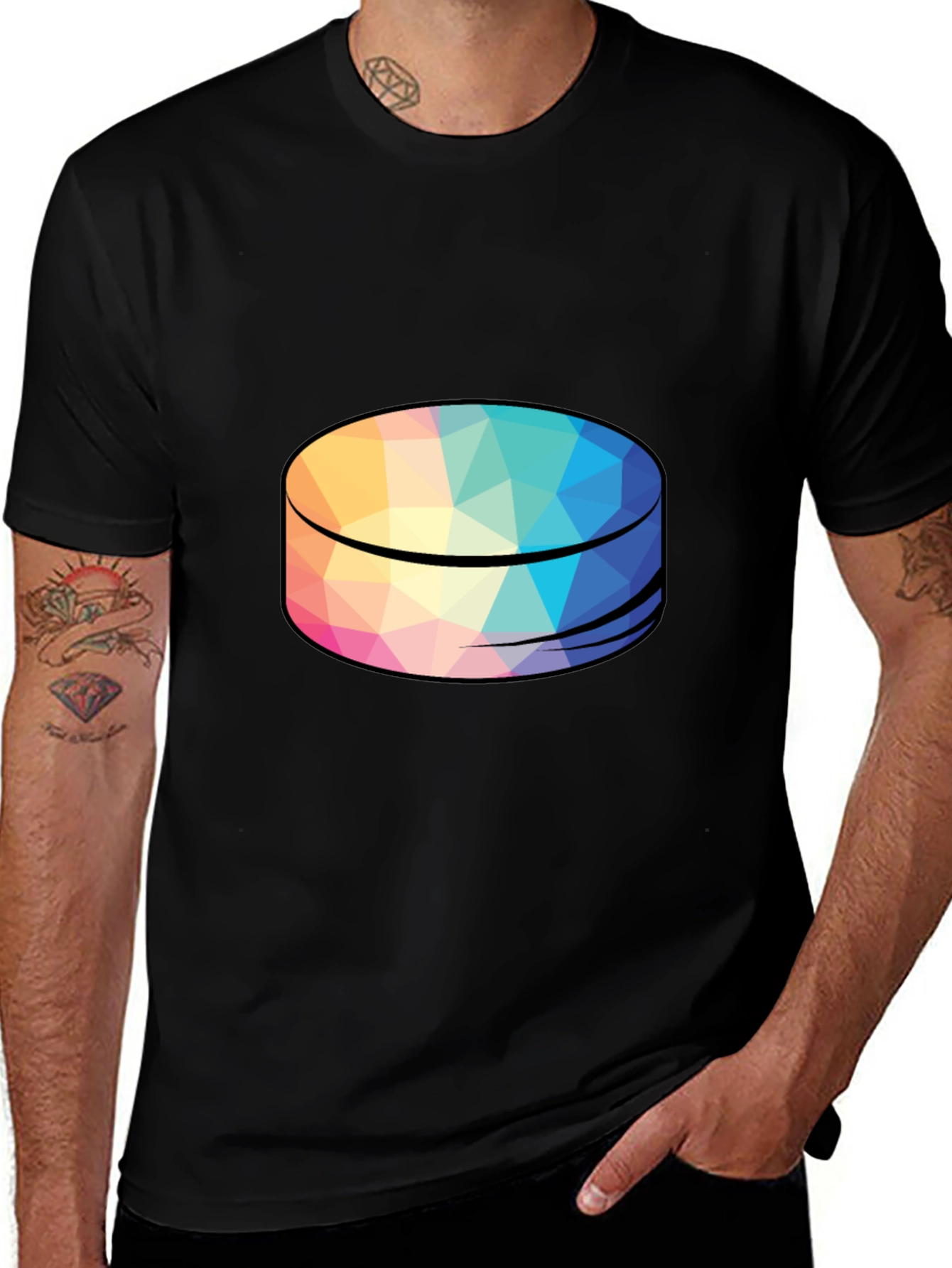 Geometric Puck Design Black T-Shirt