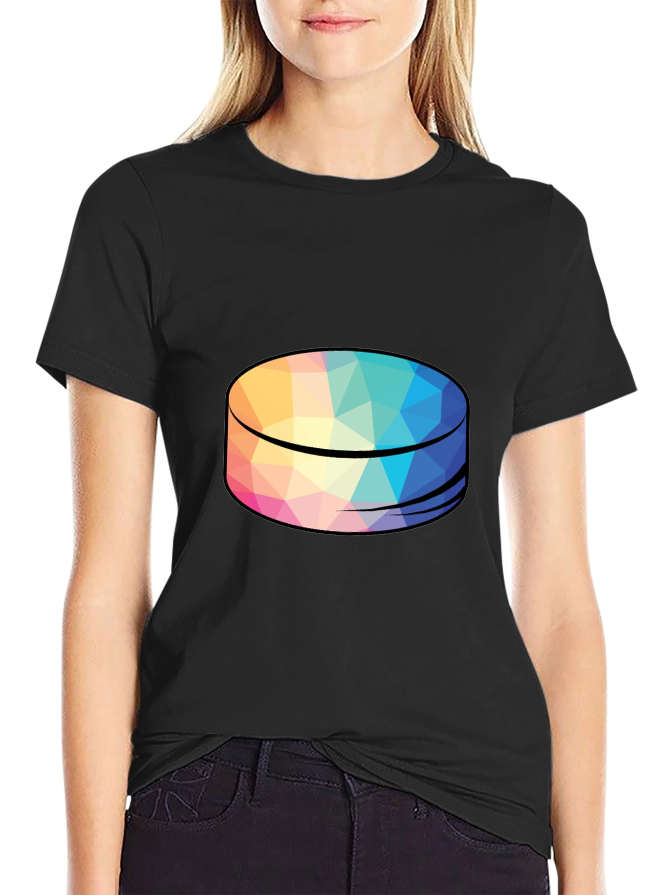 Geometric Puck Design Black T-Shirt