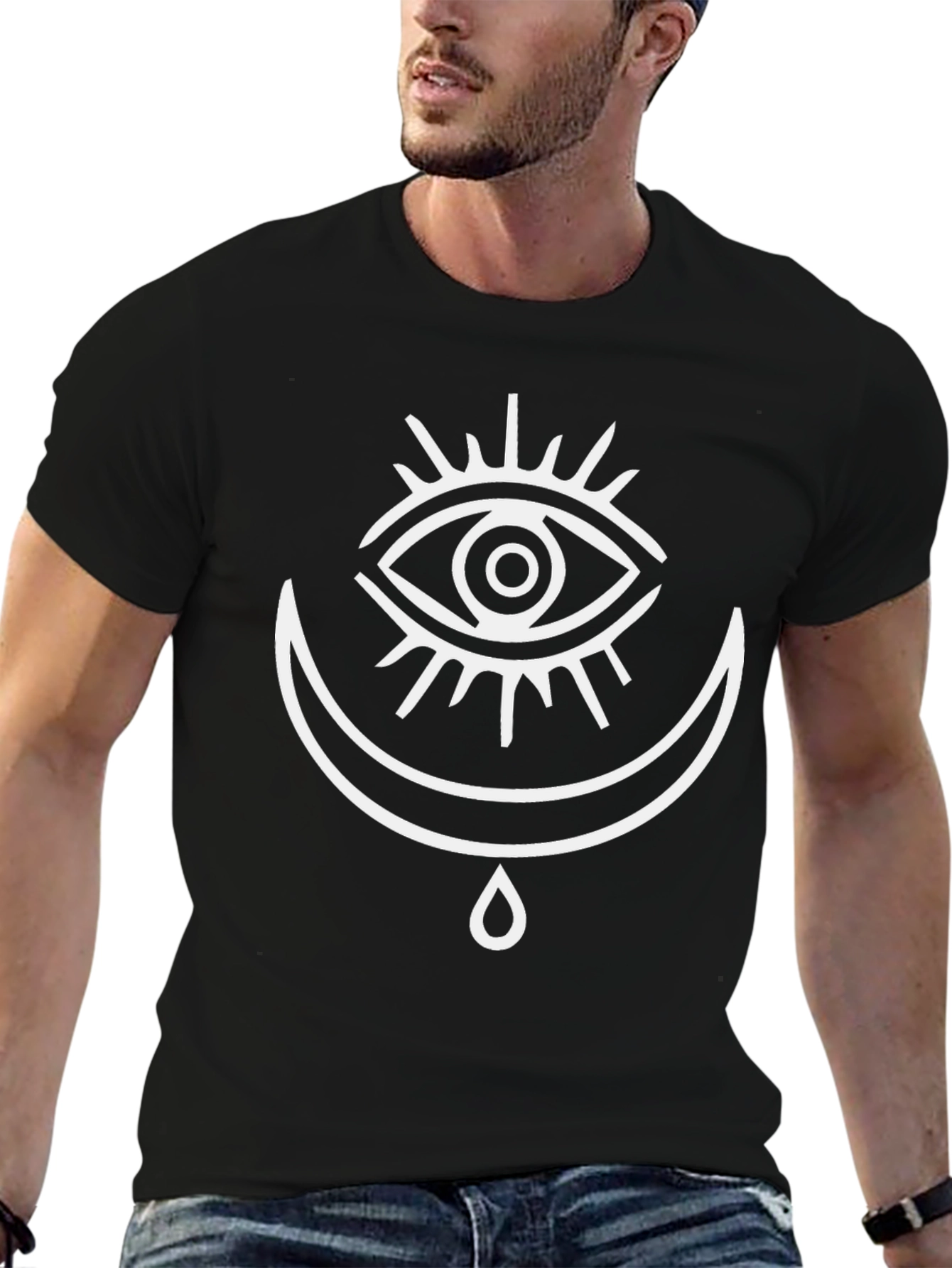 Mystic Eye & Crescent Moon Graphic Tee - Black
