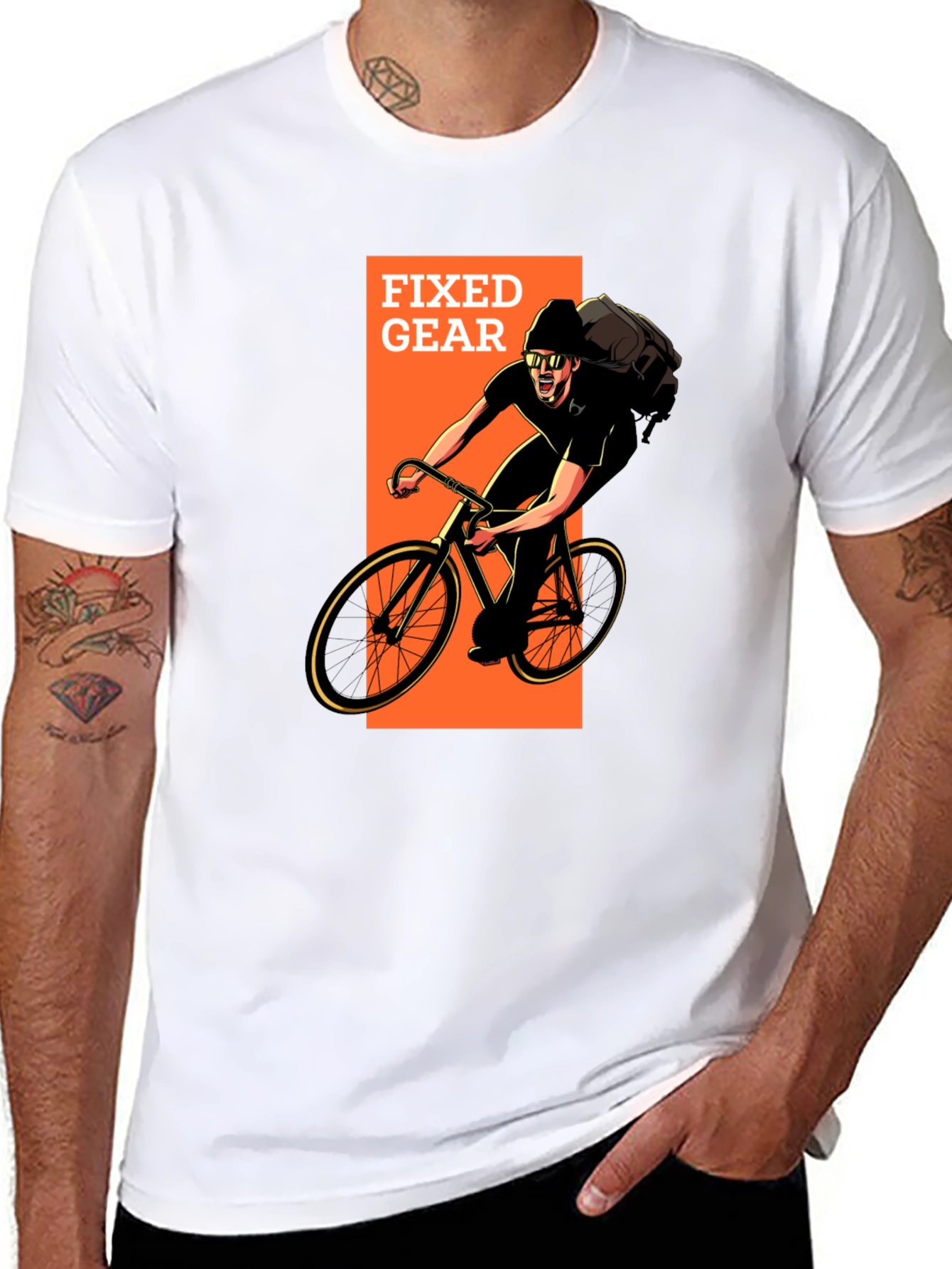 Fixed Gear Cyclist Graphic T-Shirt - Black