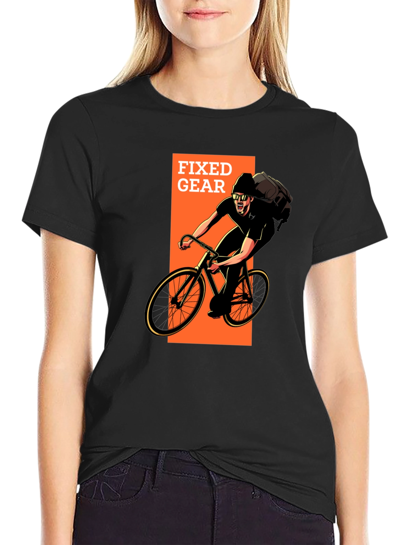 Fixed Gear Cyclist Graphic T-Shirt - Black