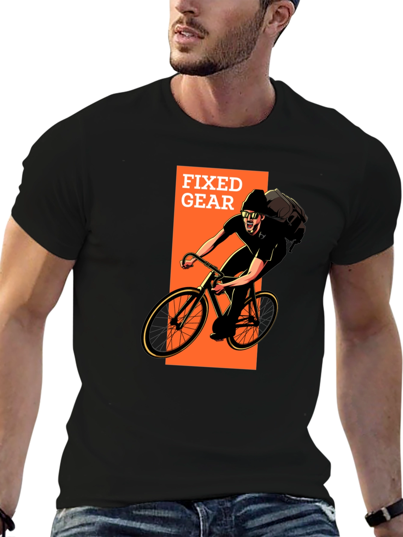 Fixed Gear Cyclist Graphic T-Shirt - Black