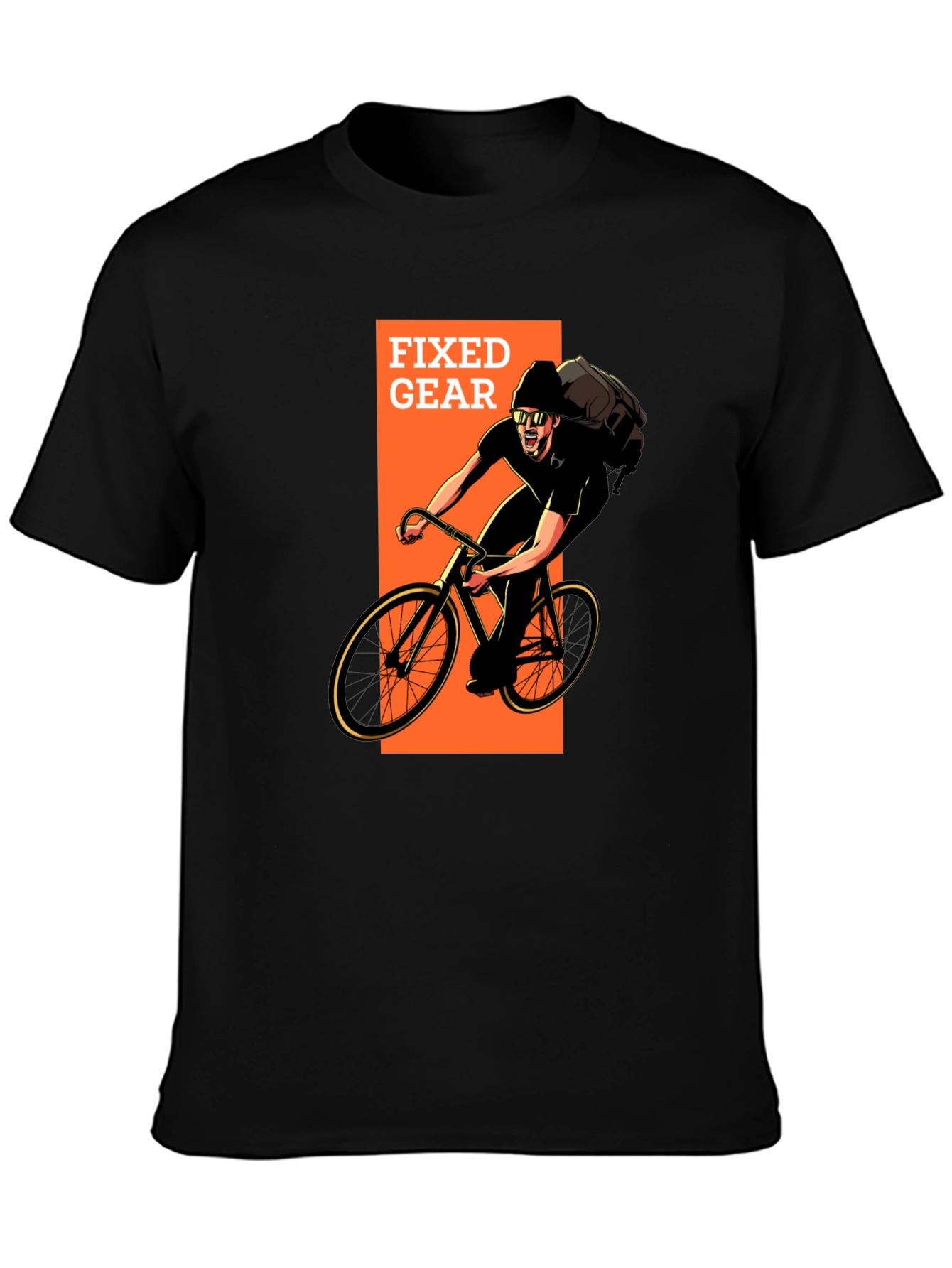 Fixed Gear Cyclist Graphic T-Shirt - Black