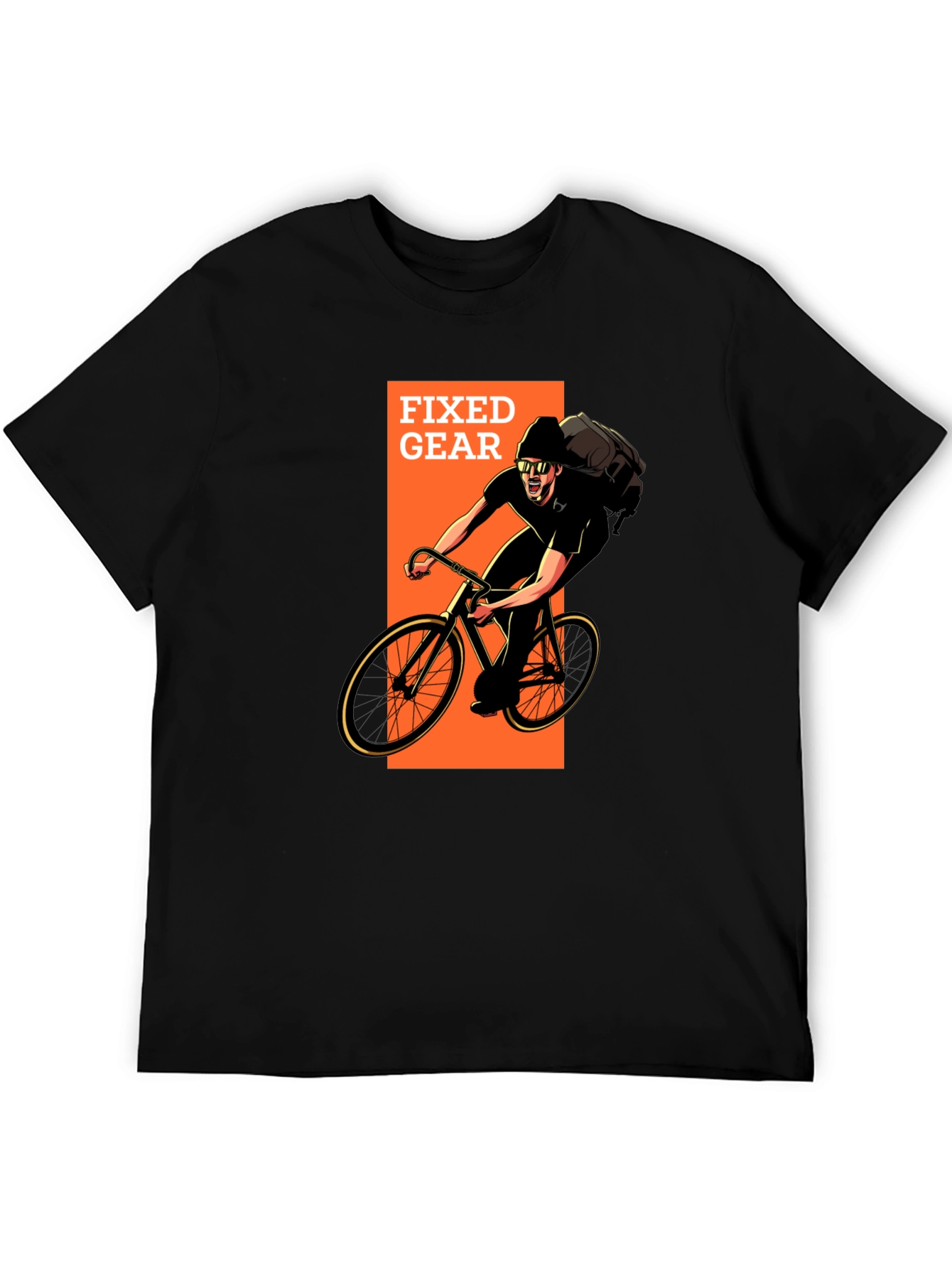 Fixed Gear Cyclist Graphic T-Shirt - Black
