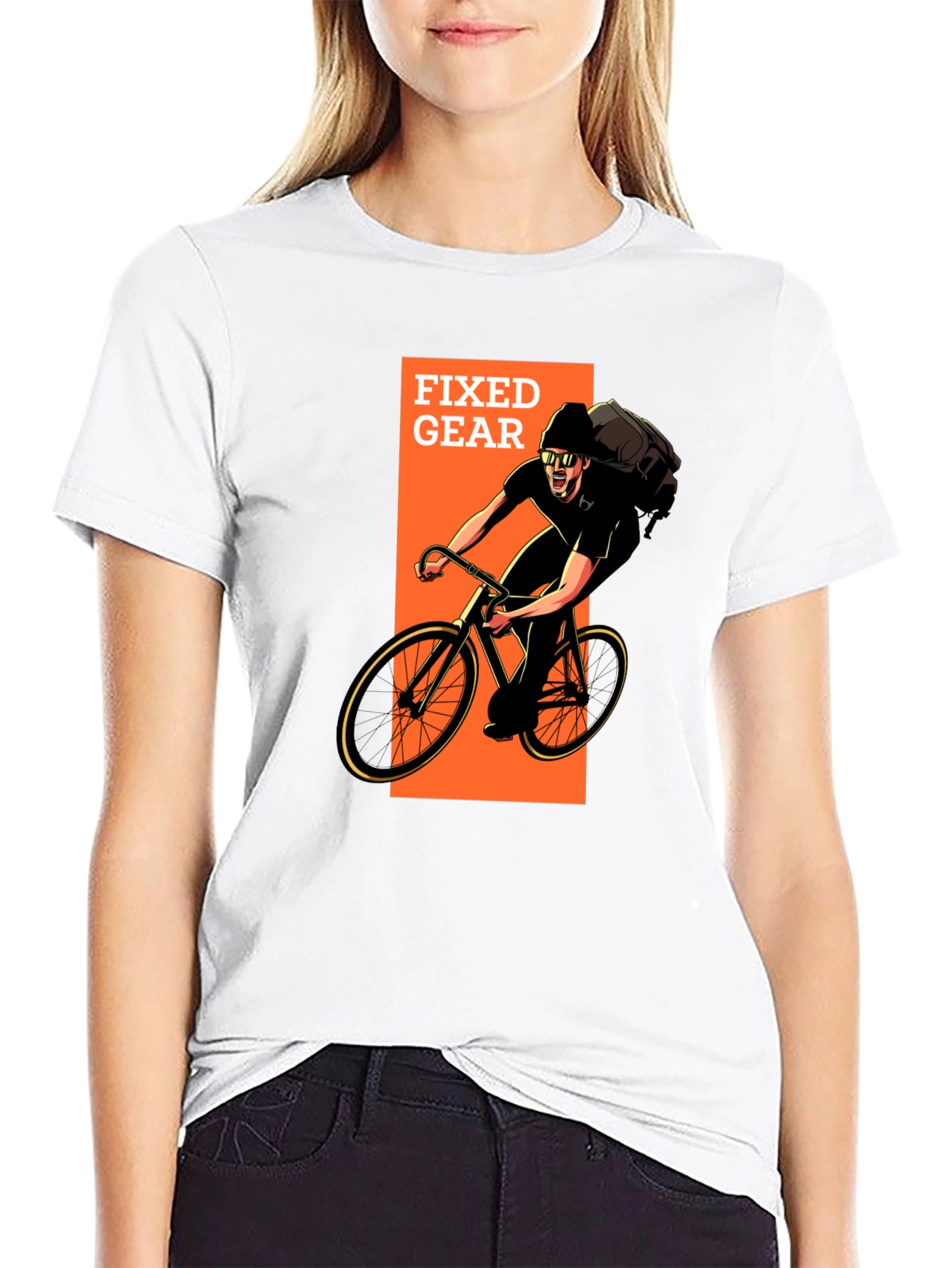 Fixed Gear Cyclist Graphic T-Shirt - Black