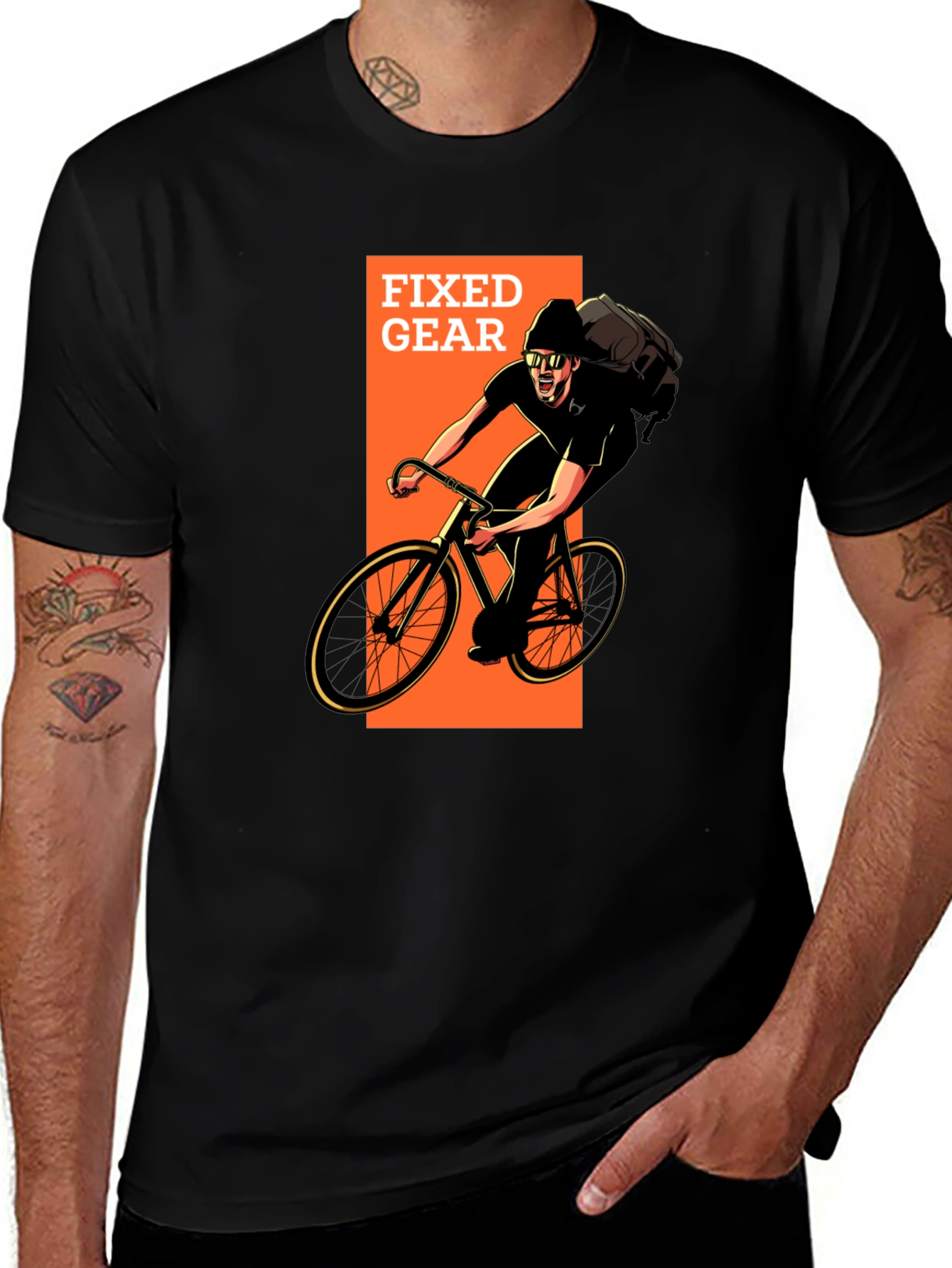 Fixed Gear Cyclist Graphic T-Shirt - Black