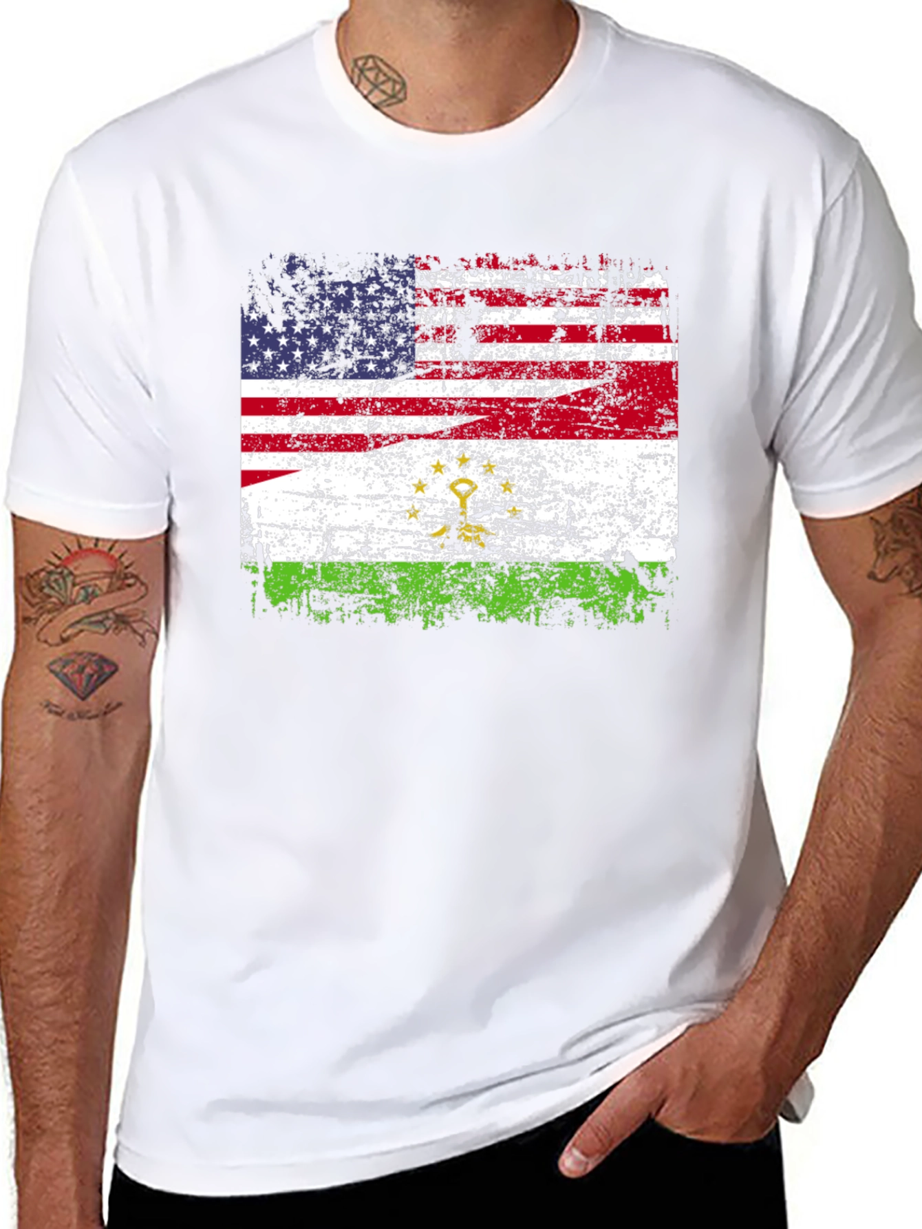 USA Tajikistan Flag Distressed T-Shirt