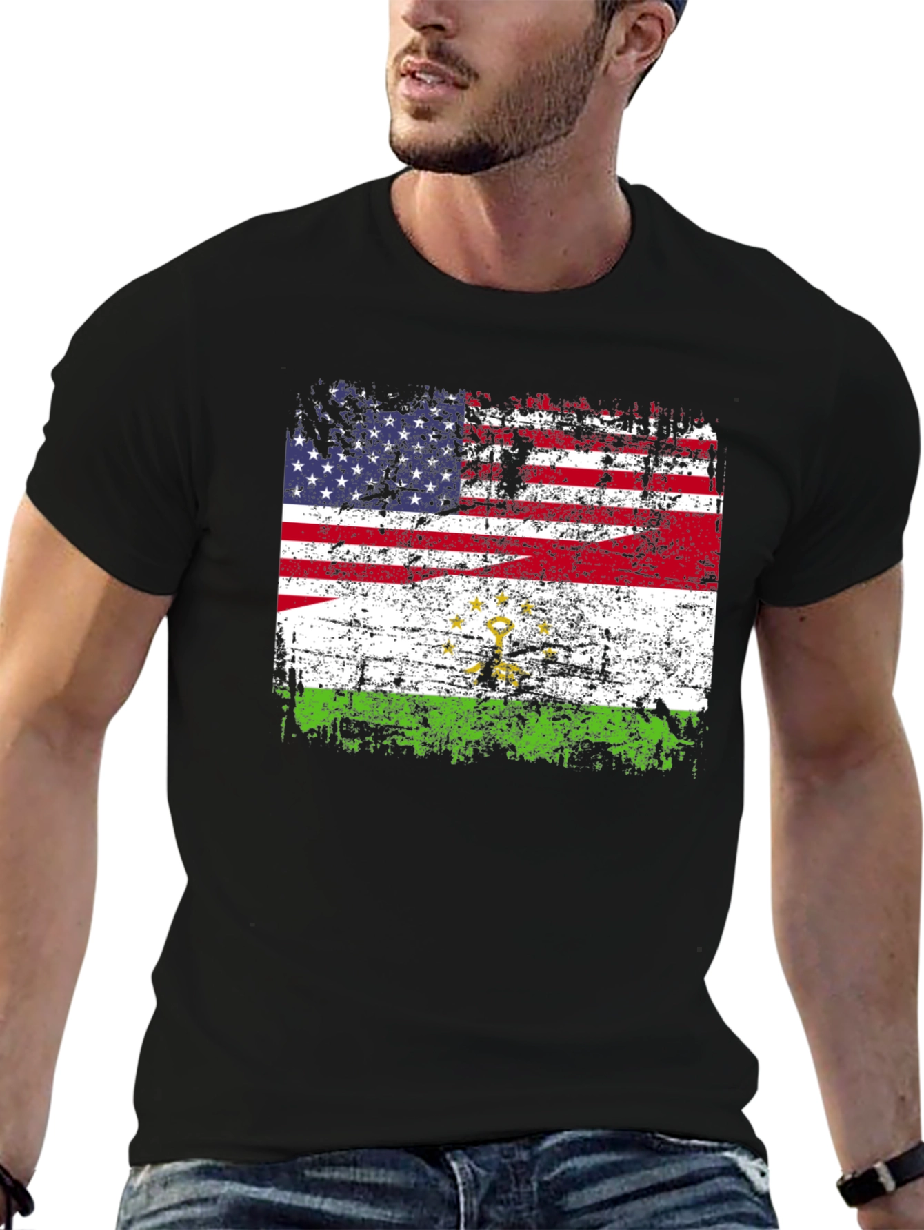 USA Tajikistan Flag Distressed T-Shirt