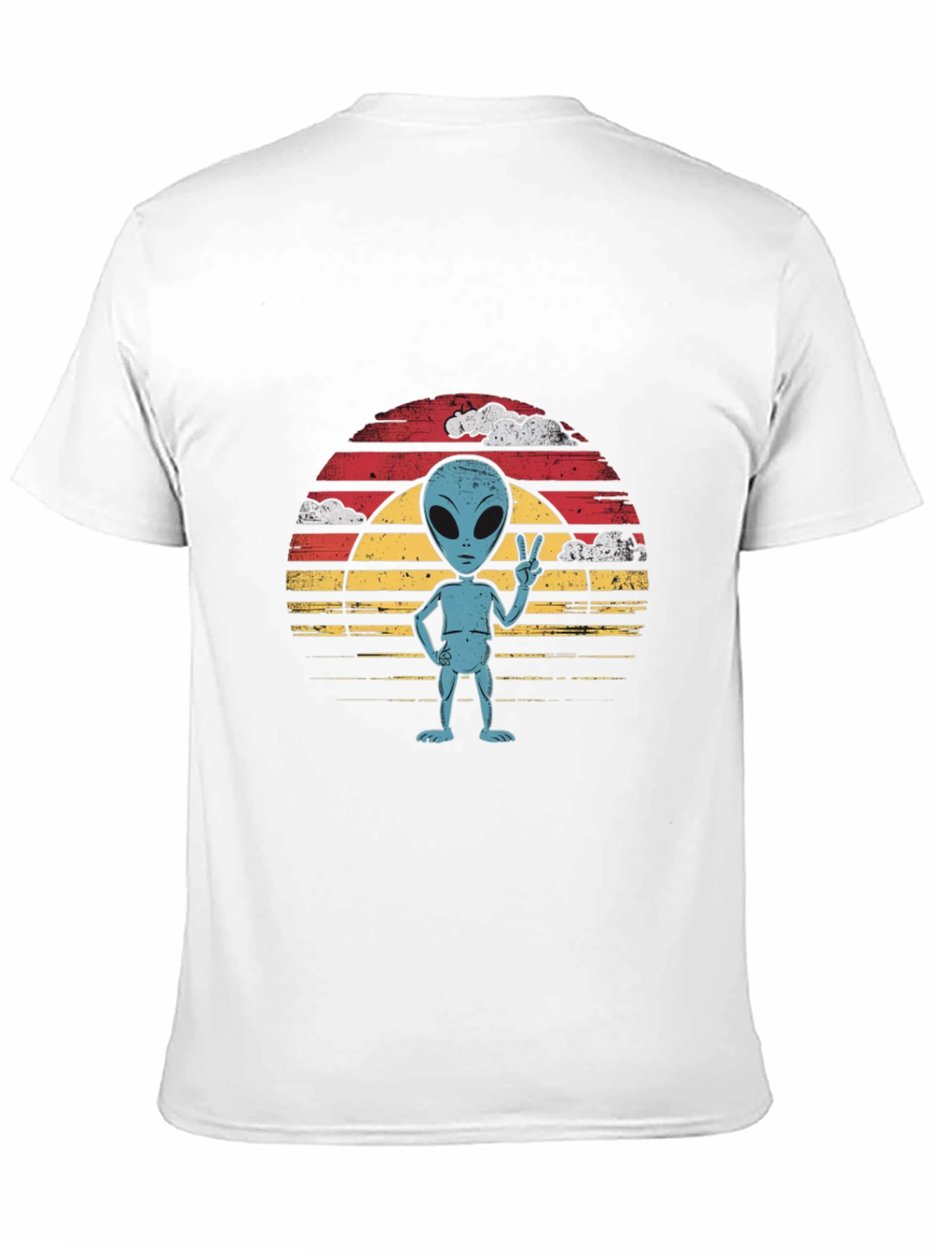 Retro Alien Peace Sign Graphic Tee - Black