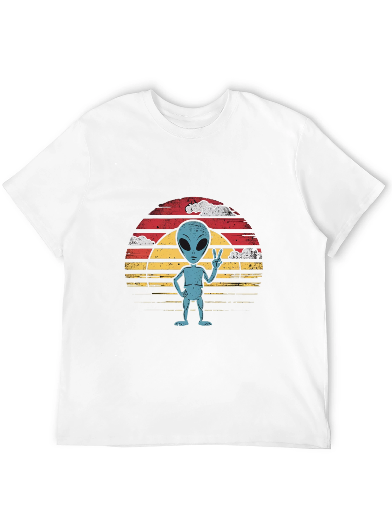 Retro Alien Peace Sign Graphic Tee - Black
