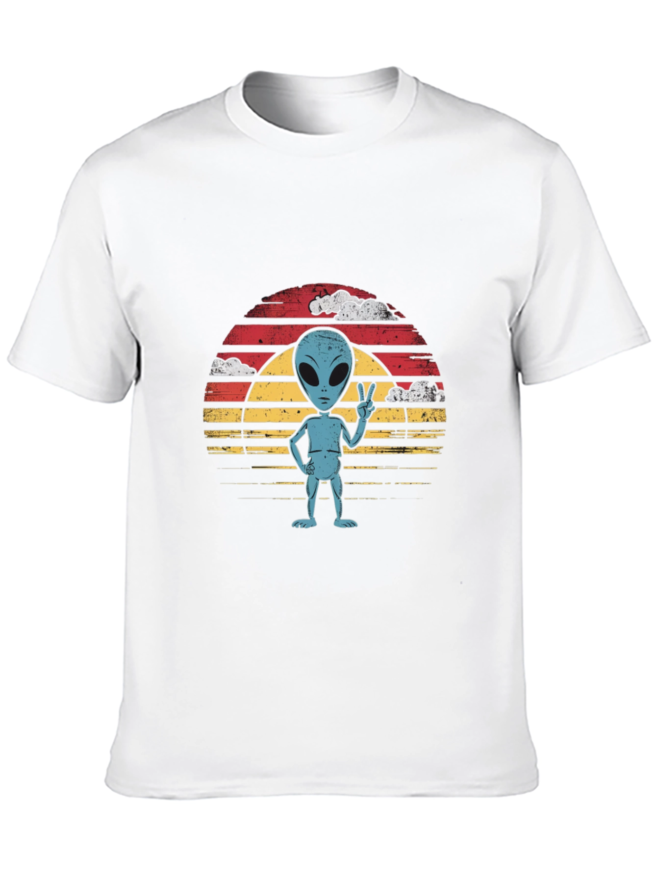 Retro Alien Peace Sign Graphic Tee - Black