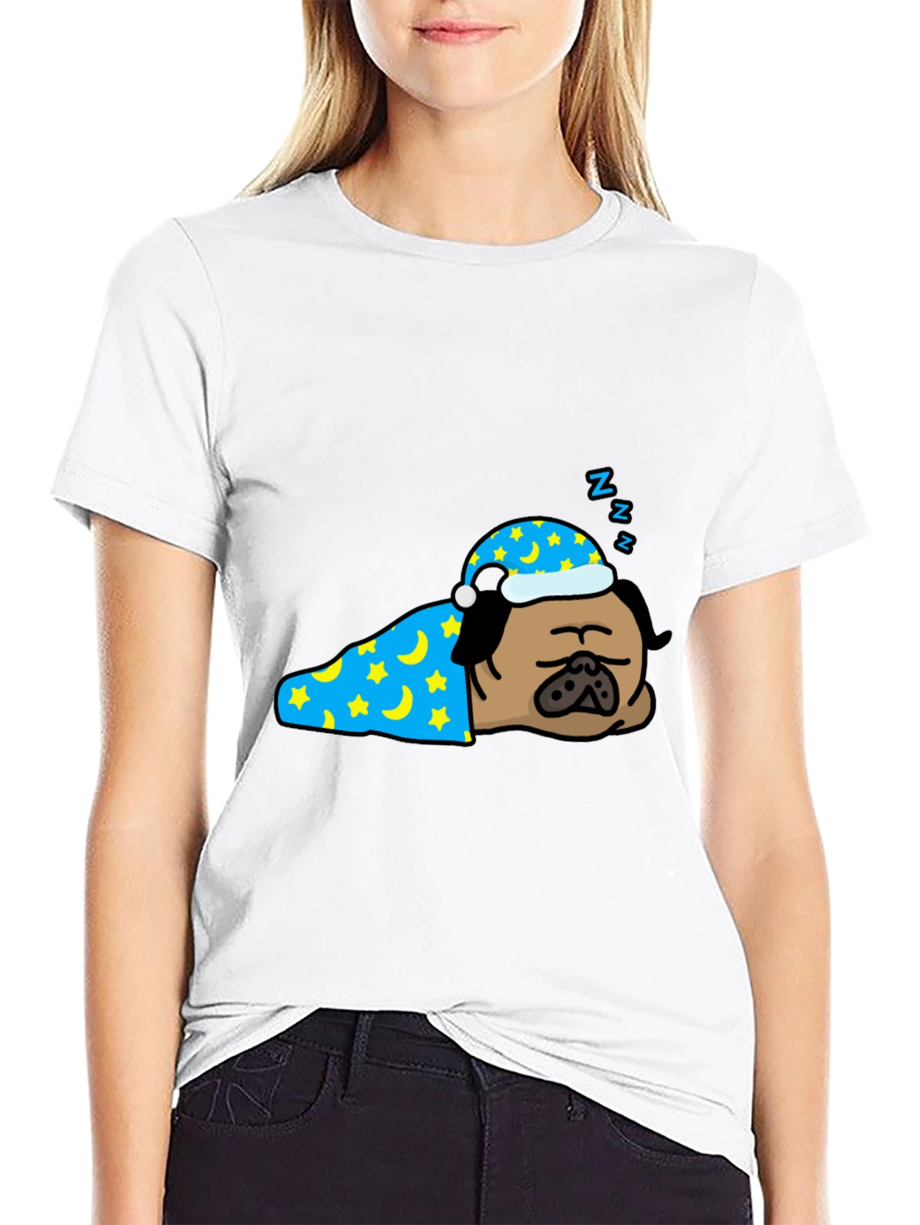 Sleeping Pug T-Shirt - Cute Cartoon Dog Tee