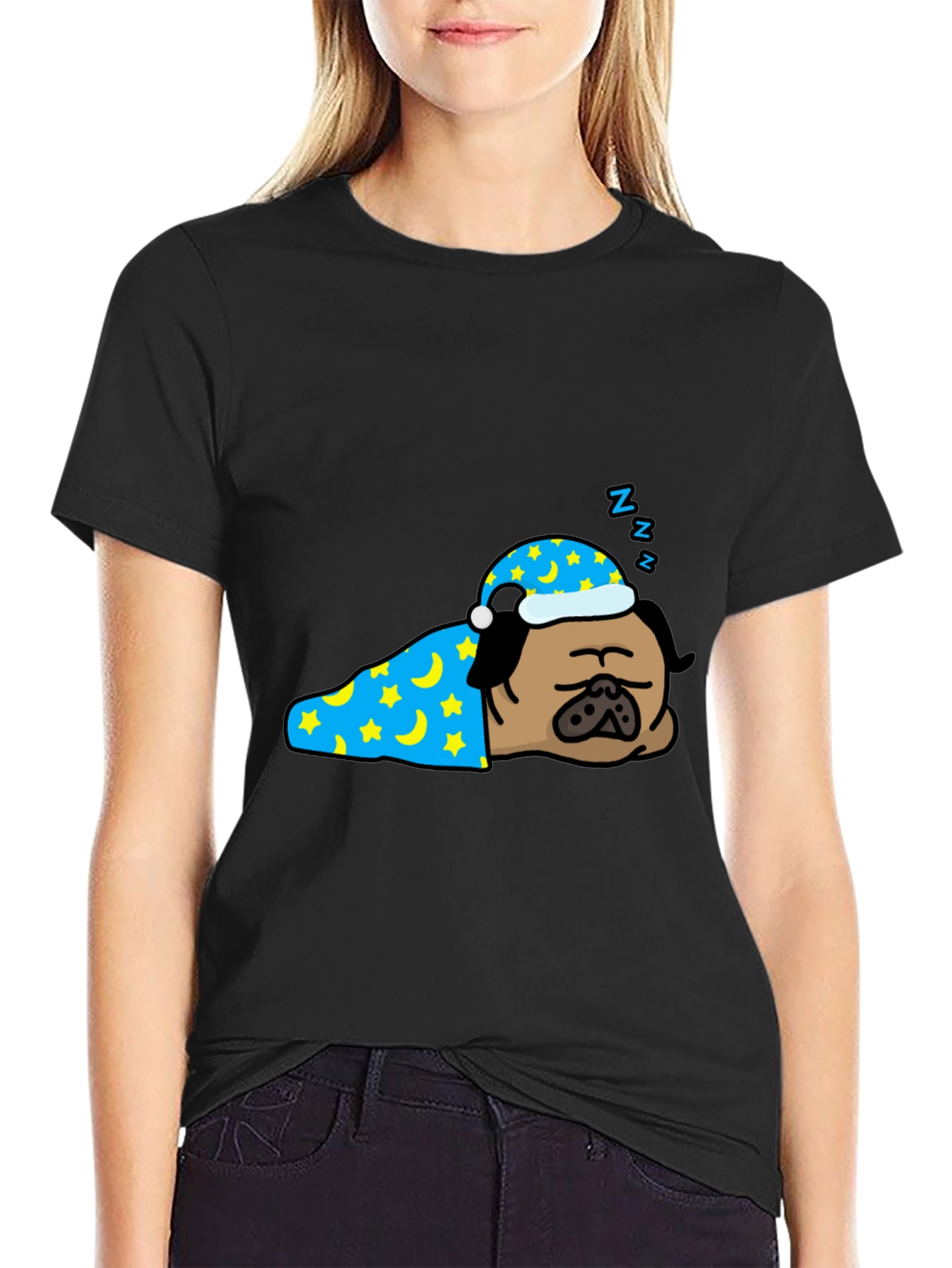 Sleeping Pug T-Shirt - Cute Cartoon Dog Tee