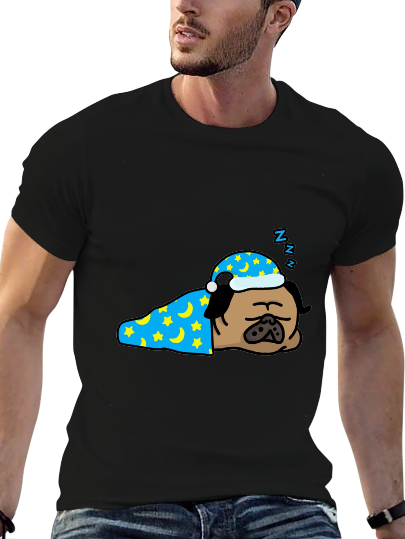 Sleeping Pug T-Shirt - Cute Cartoon Dog Tee
