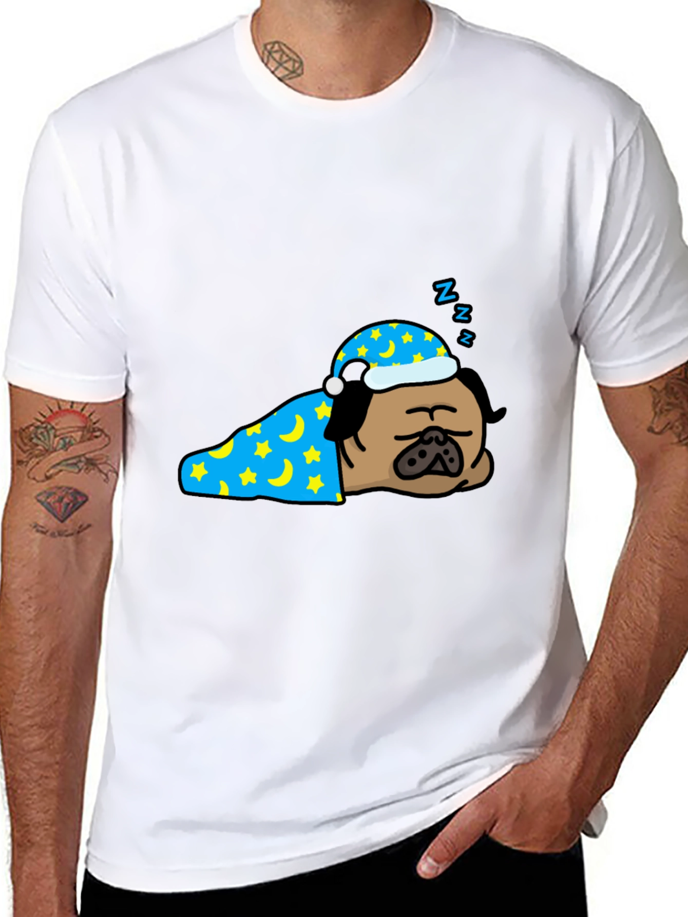 Sleeping Pug T-Shirt - Cute Cartoon Dog Tee