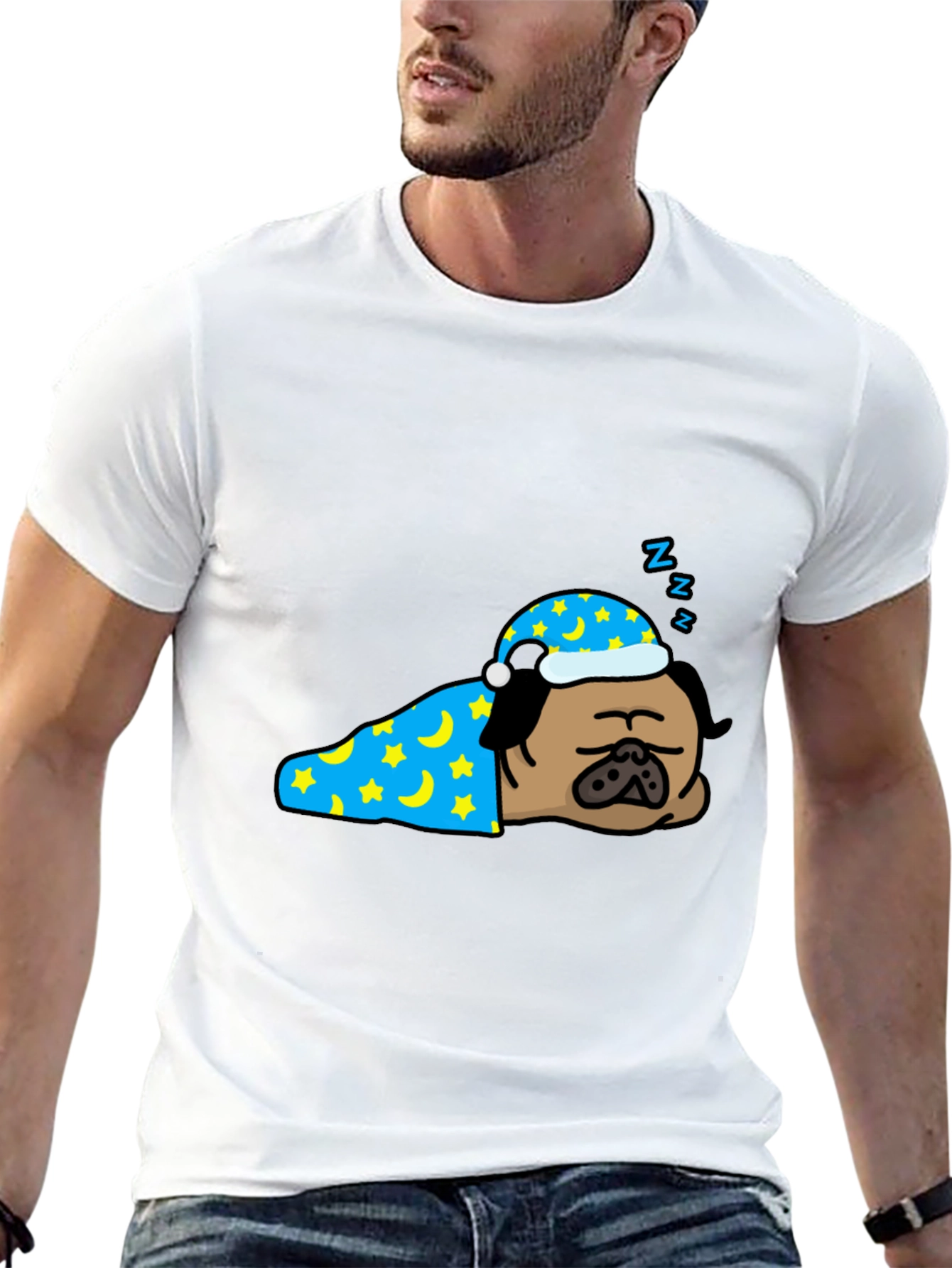 Sleeping Pug T-Shirt - Cute Cartoon Dog Tee