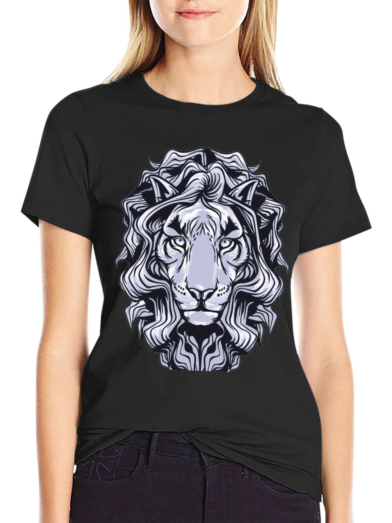 Lion Graphic Print T-Shirt - Black