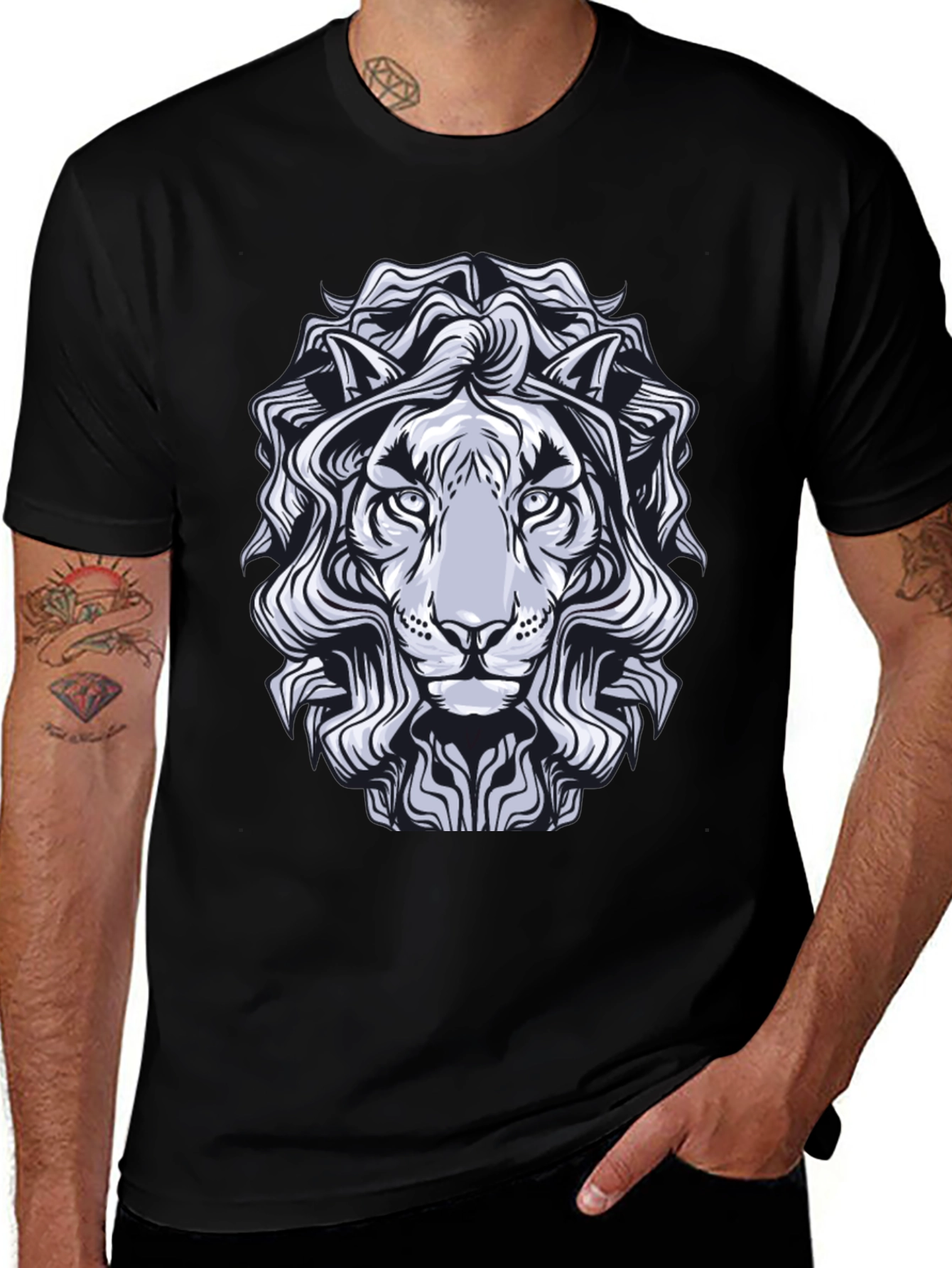 Lion Graphic Print T-Shirt - Black