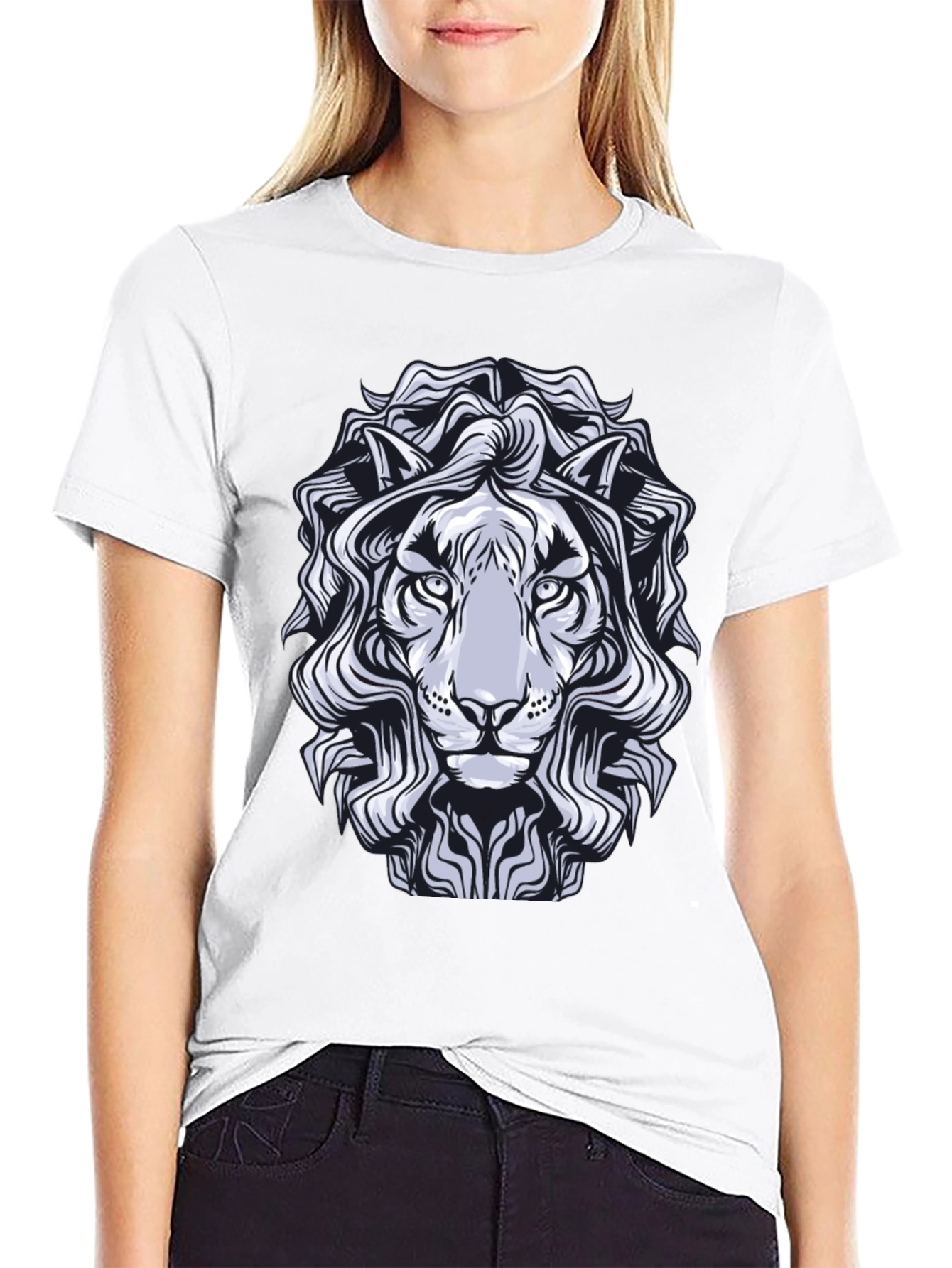 Lion Graphic Print T-Shirt - Black