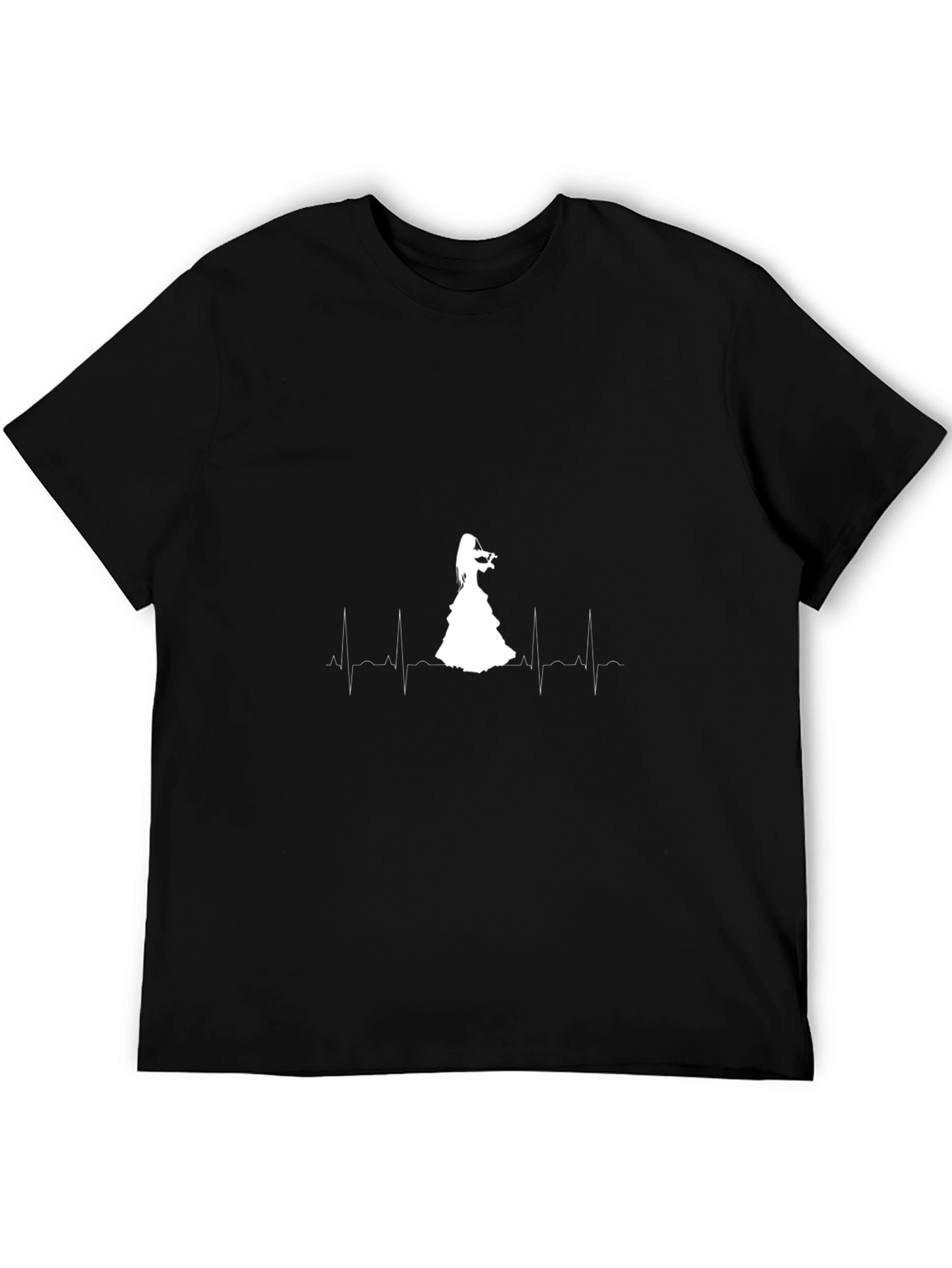 Violinist Heartbeat Graphic Black T-Shirt