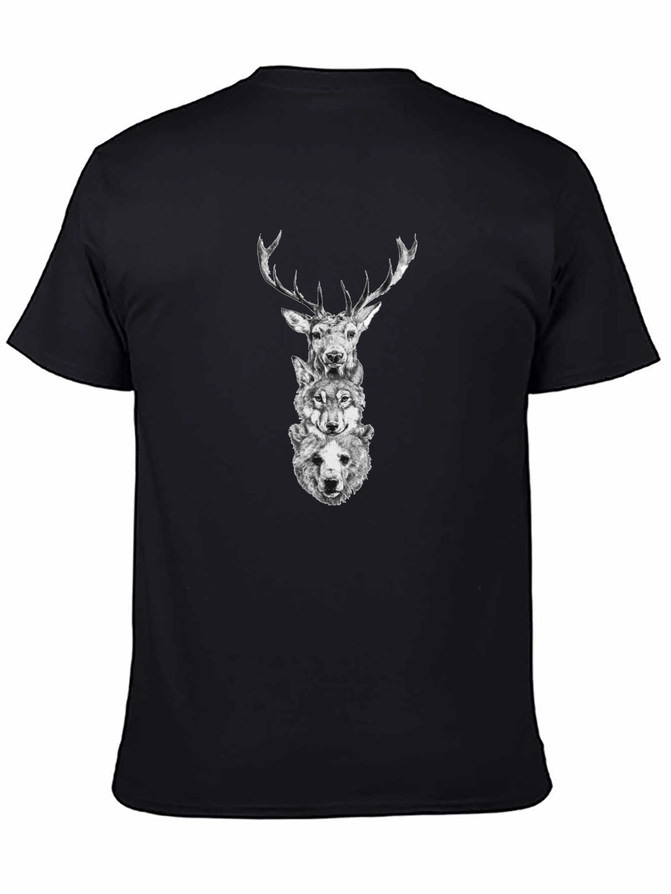 Animal Stack Graphic Tee - Deer Wolf Bear Print