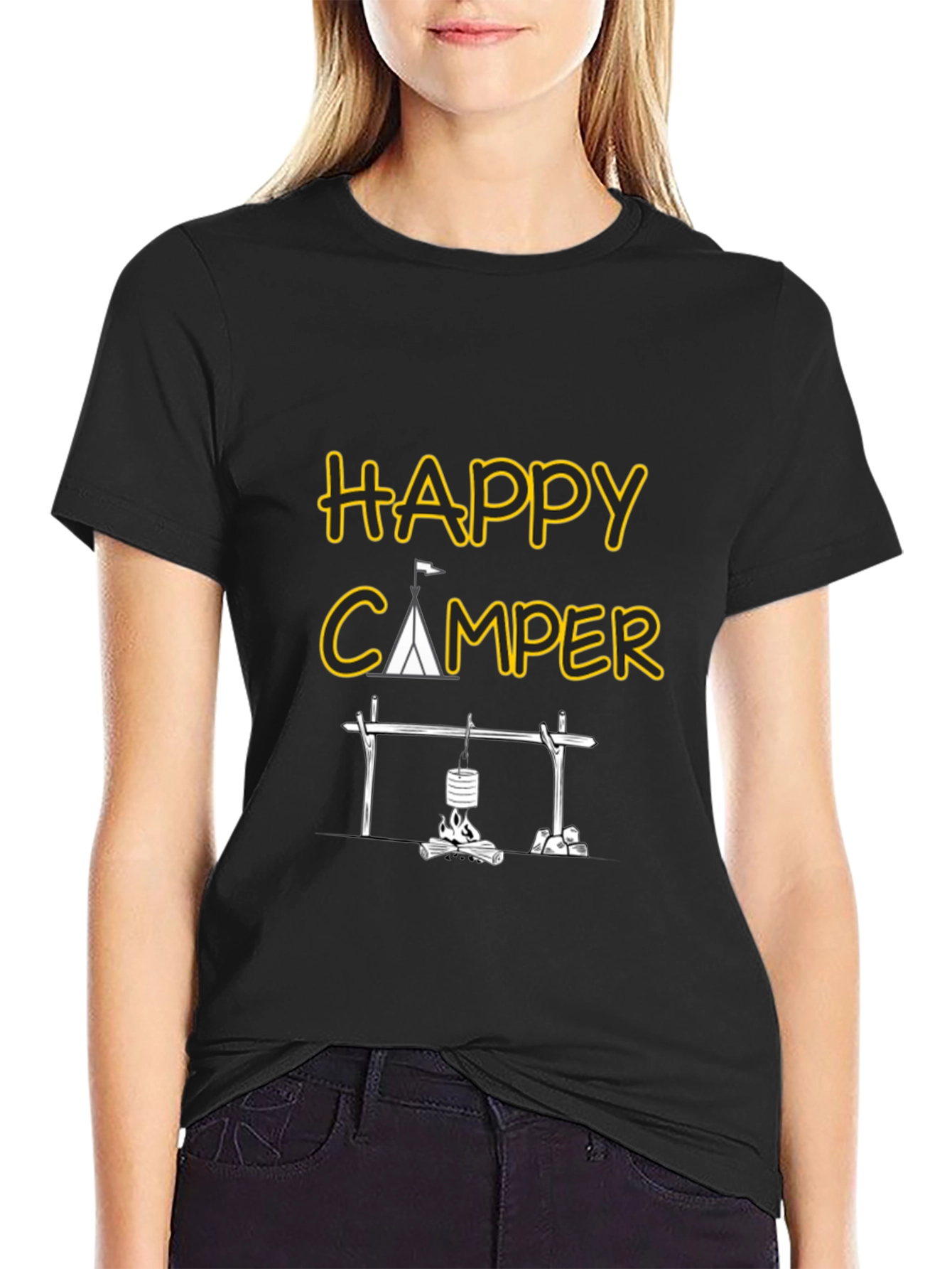 Happy Camper Graphic Tee - Black Camping T-Shirt