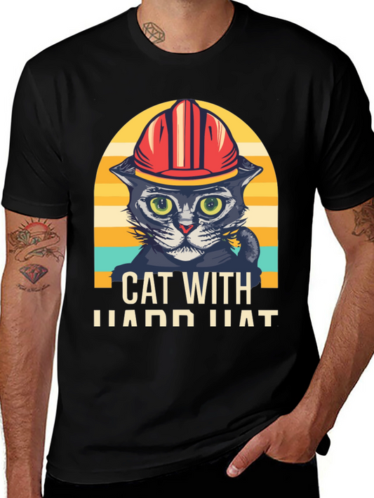 Cat with Hard Hat Graphic T-Shirt
