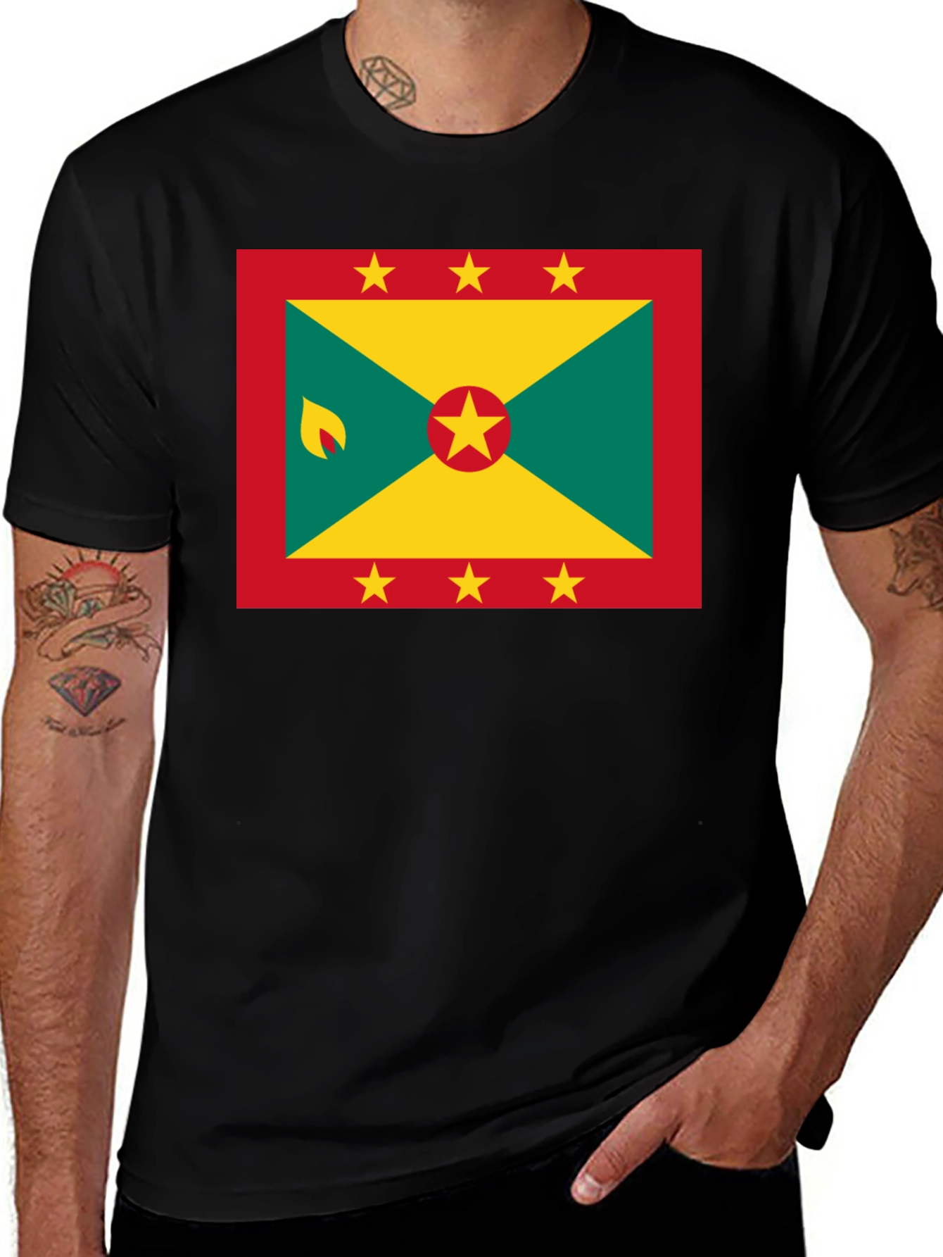 Grenada Flag T-Shirt - Black Crew Neck