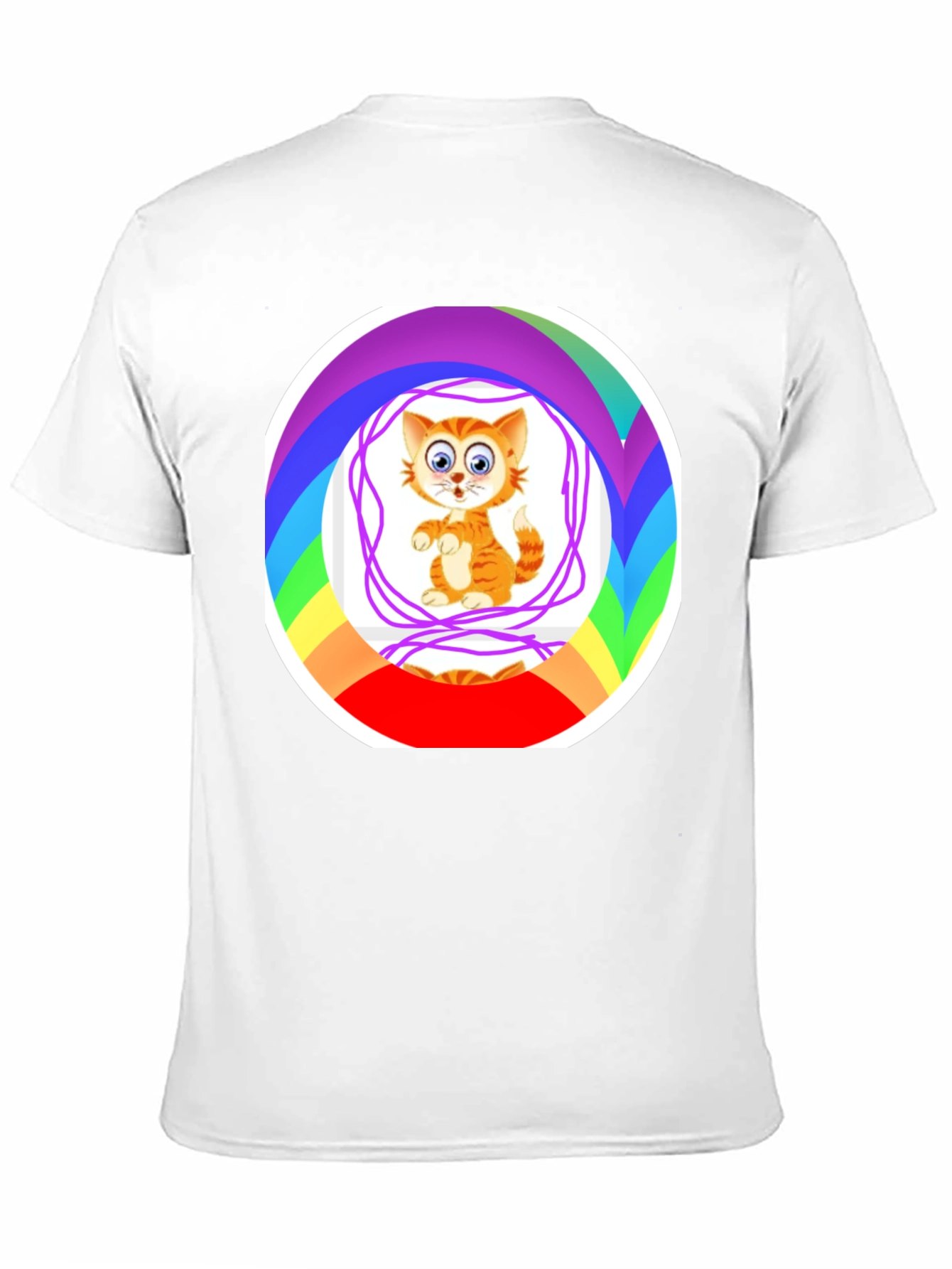 Cartoon Cat Rainbow Circle Graphic Black T-Shirt