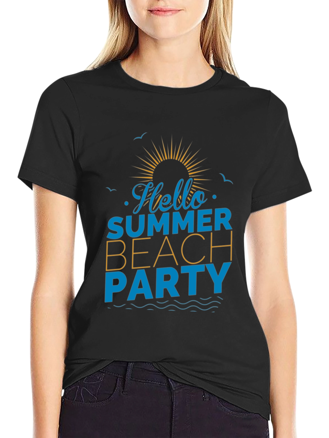 Hello Summer Beach Party Black T-Shirt