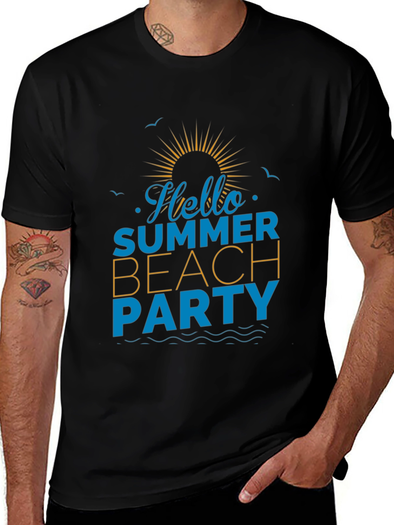 Hello Summer Beach Party Black T-Shirt