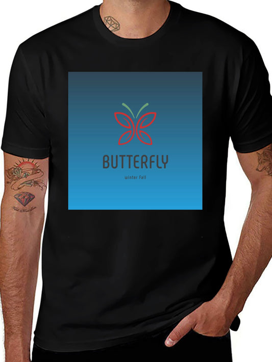 Butterfly Winter Fall Graphic Black T-Shirt