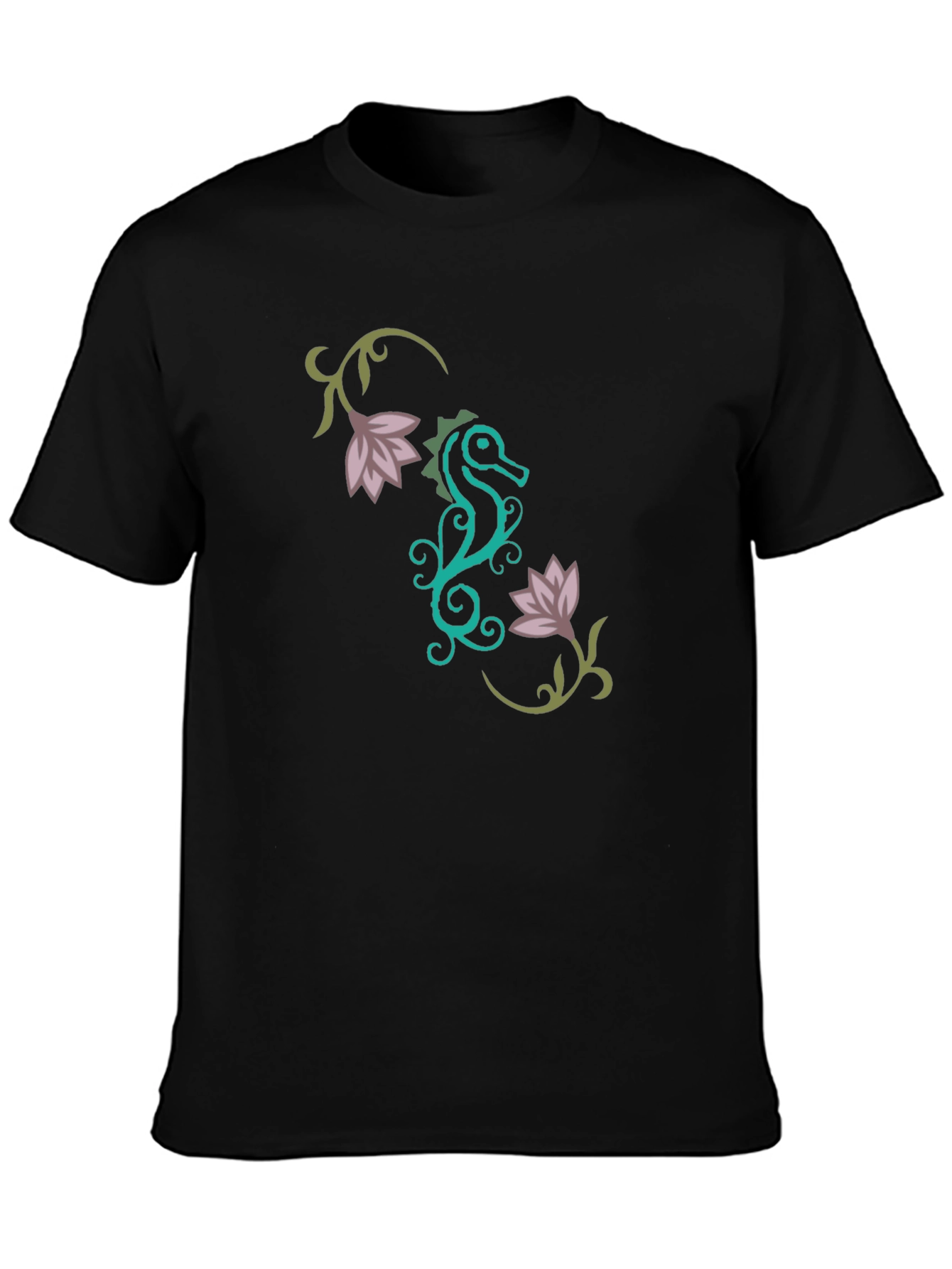 Stylish Seahorse Floral Graphic T-Shirt