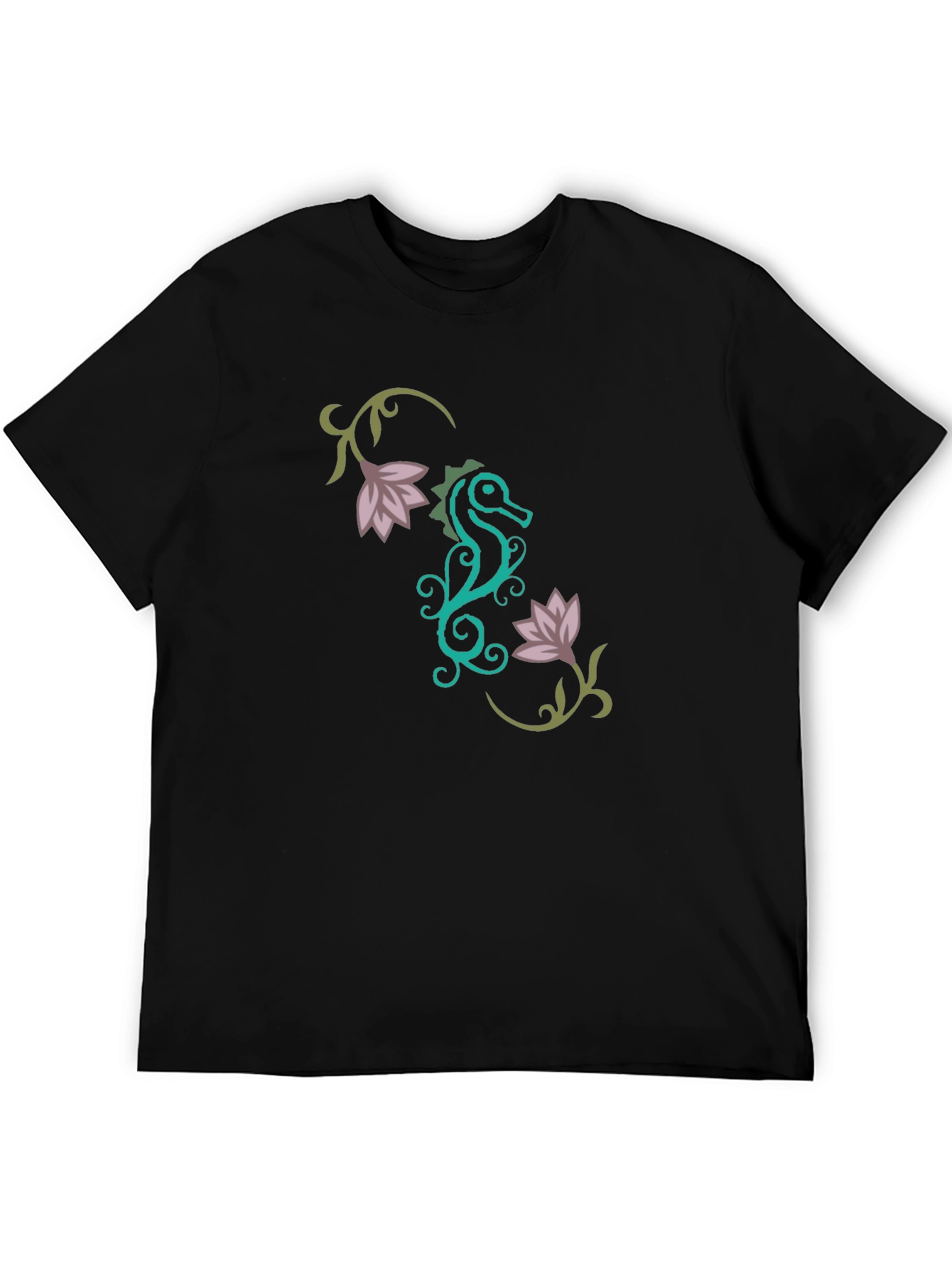 Stylish Seahorse Floral Graphic T-Shirt