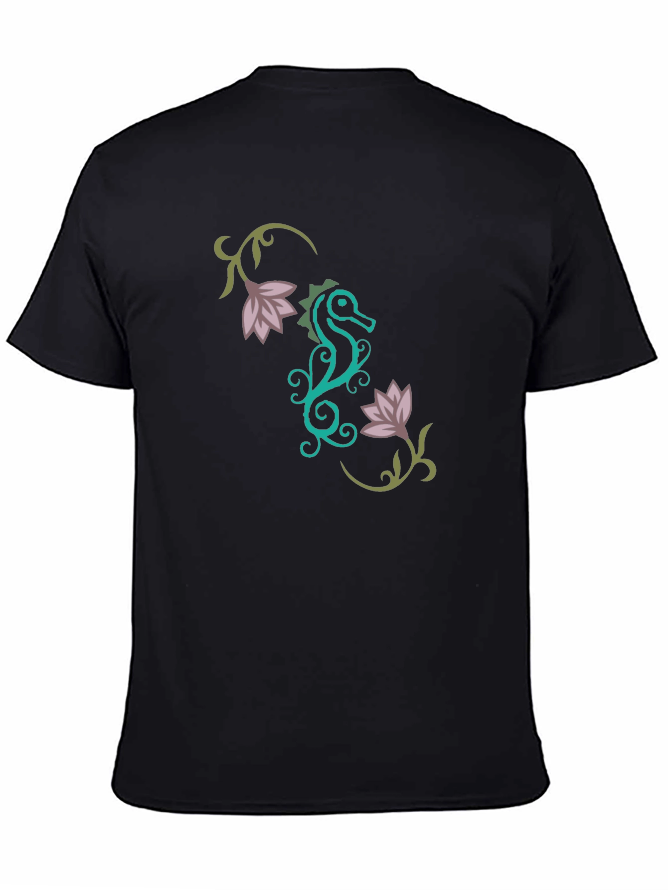 Stylish Seahorse Floral Graphic T-Shirt