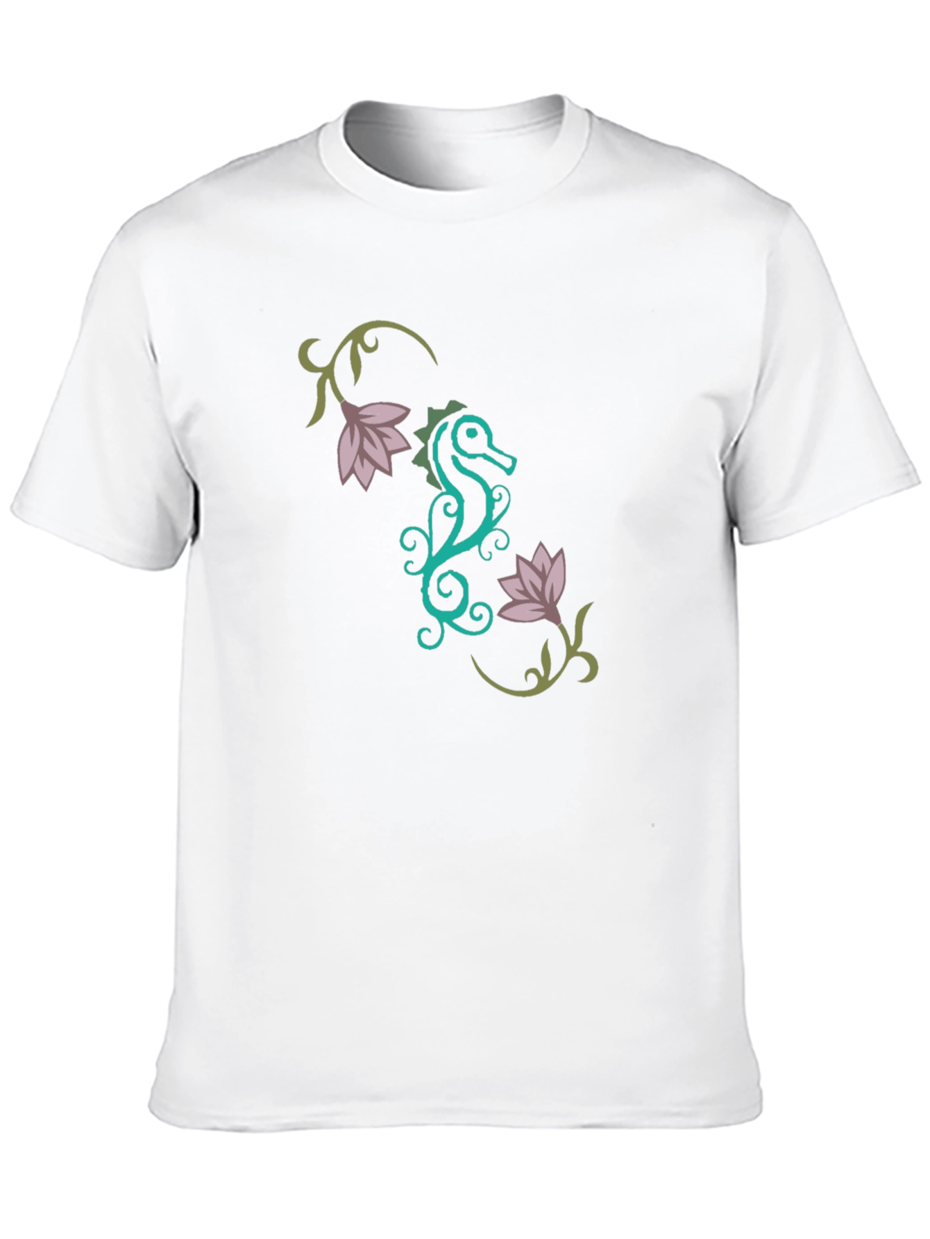 Stylish Seahorse Floral Graphic T-Shirt